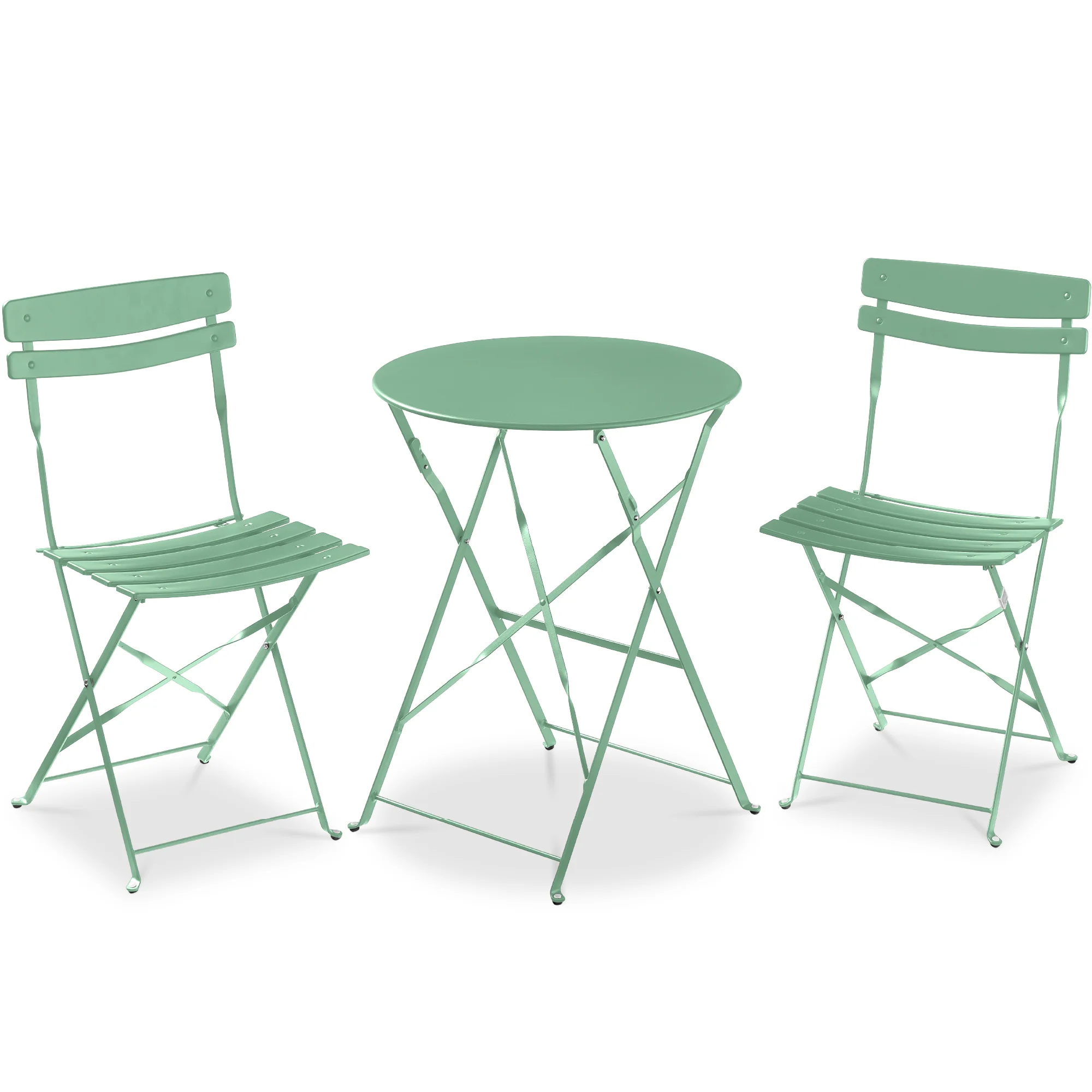 3-Piece Small Folding Patio Bistro Set w/ 2 Chairs - Image 9