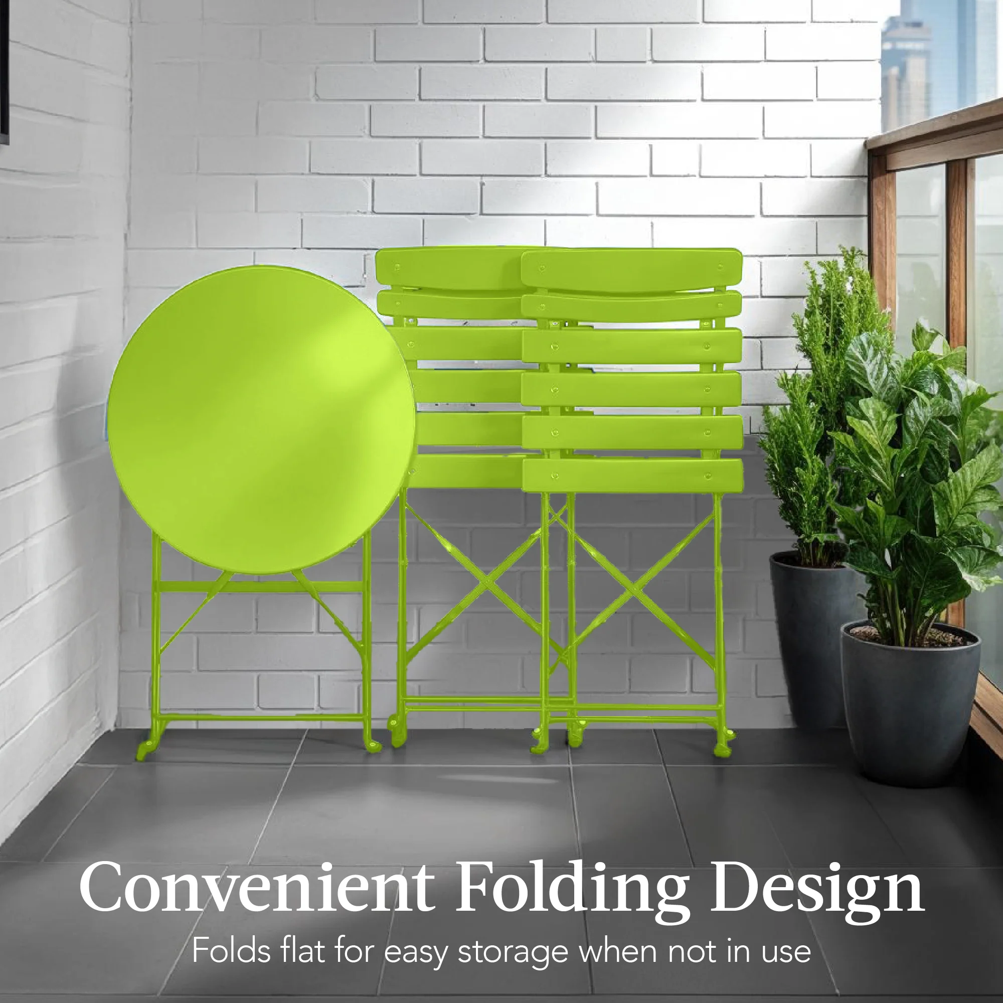 3-Piece Small Folding Patio Bistro Set w/ 2 Chairs - Image 93