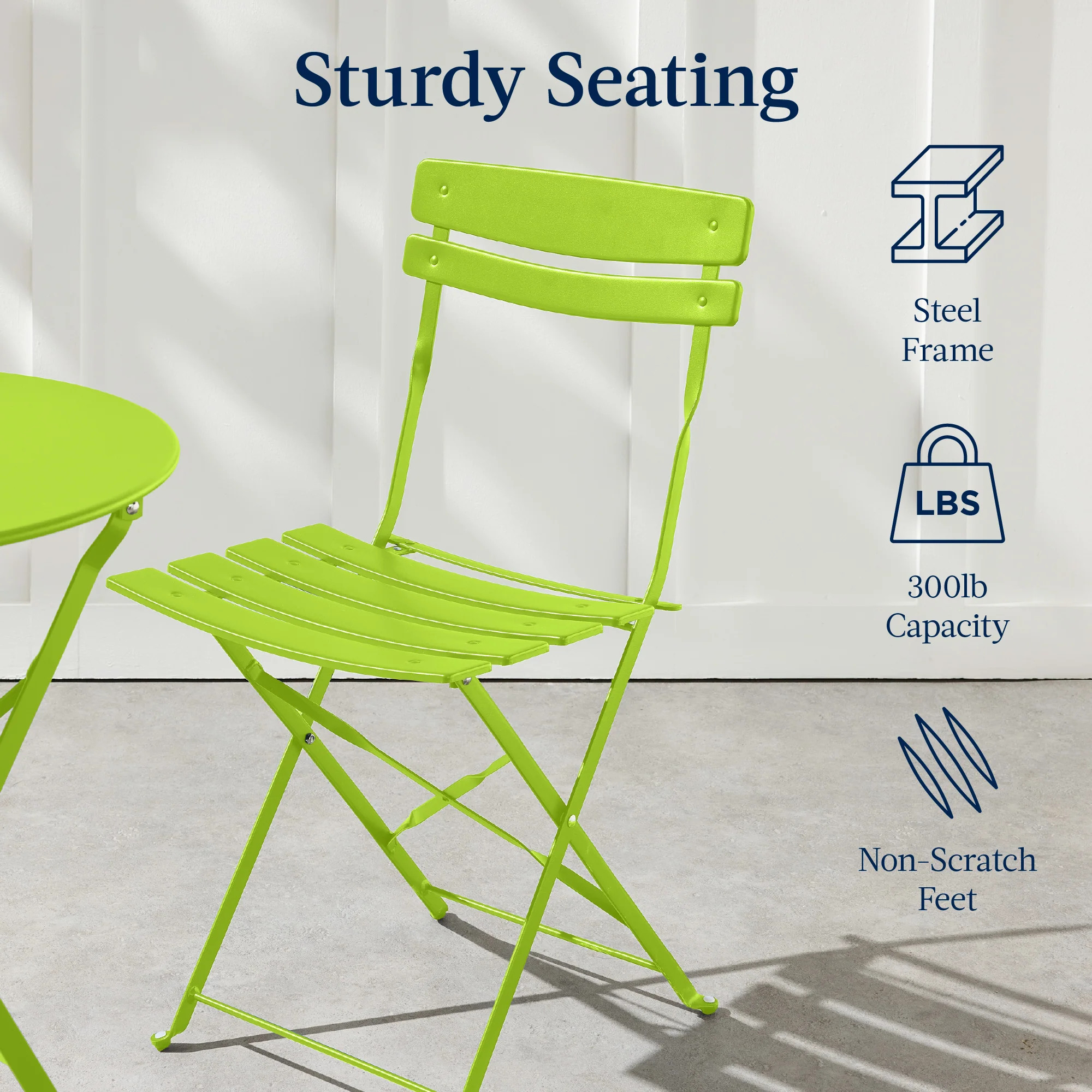 3-Piece Small Folding Patio Bistro Set w/ 2 Chairs - Image 95