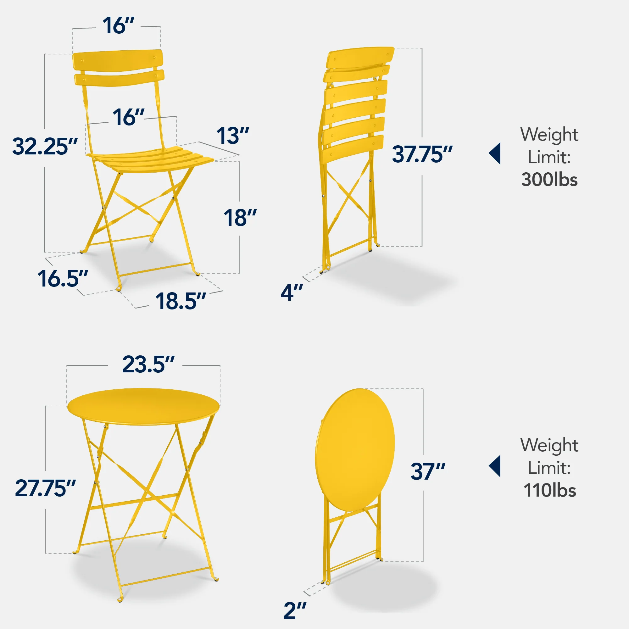 3-Piece Small Folding Patio Bistro Set w/ 2 Chairs - Image 98