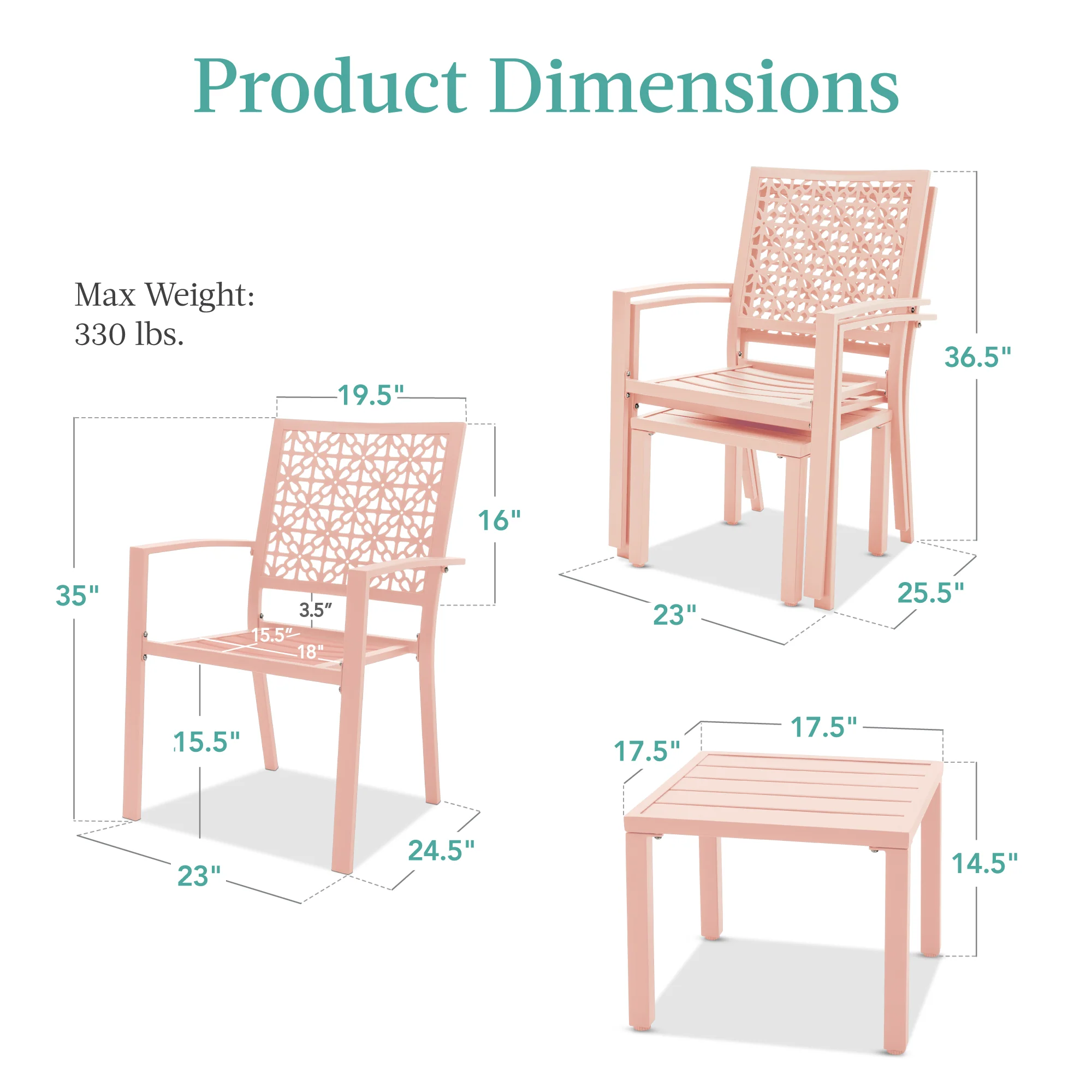 3-Piece Stackable Steel Outdoor Conversation Bistro Set - Image 14