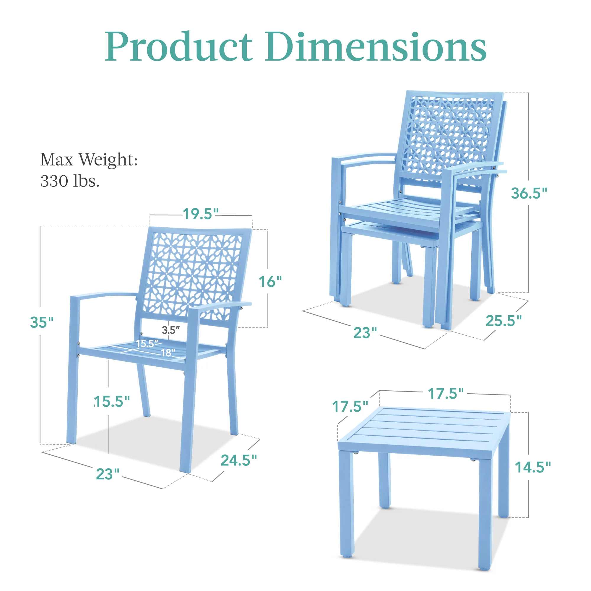 3-Piece Stackable Steel Outdoor Conversation Bistro Set - Image 35