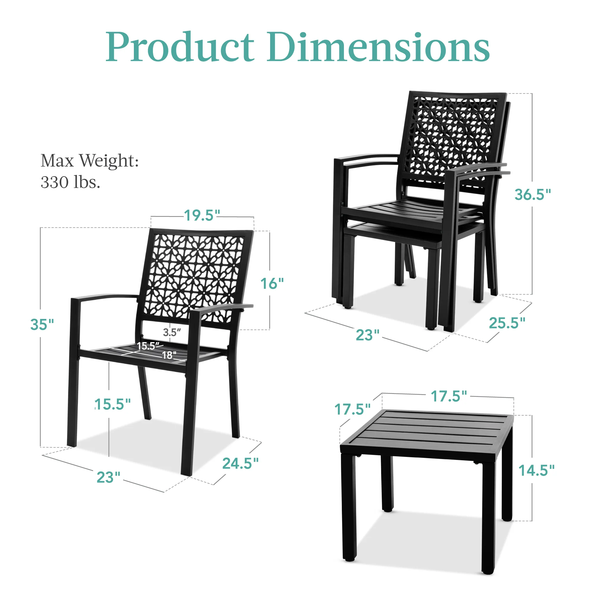 3-Piece Stackable Steel Outdoor Conversation Bistro Set - Image 49