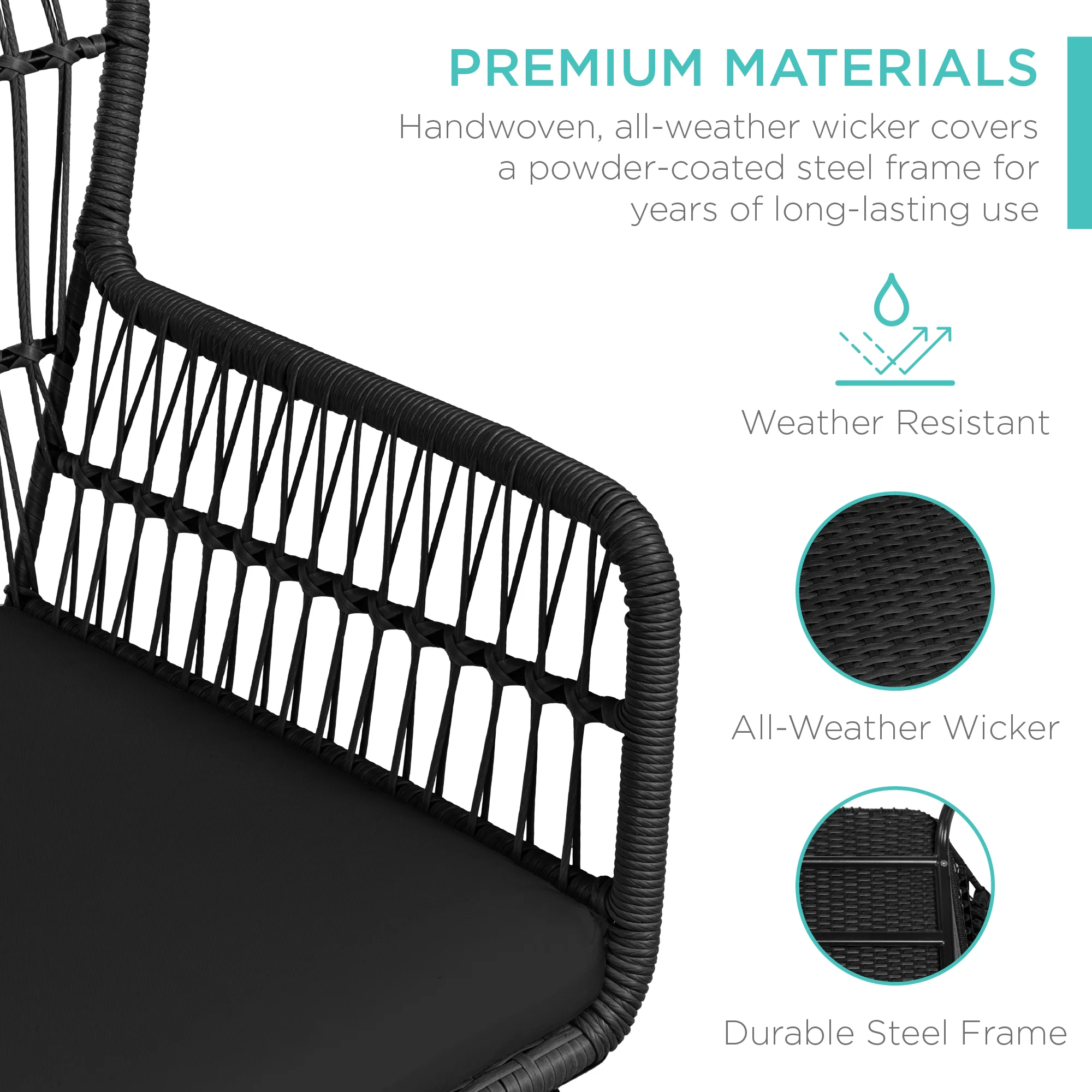 3-Piece Patio Wicker Conversation Bistro Set w/ 2 Chairs, Glass Top Table - Image 11