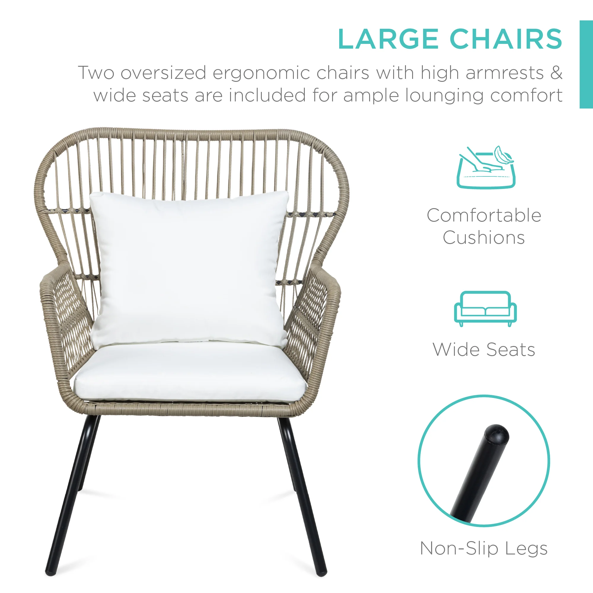 3-Piece Patio Wicker Conversation Bistro Set w/ 2 Chairs, Glass Top Table - Image 23