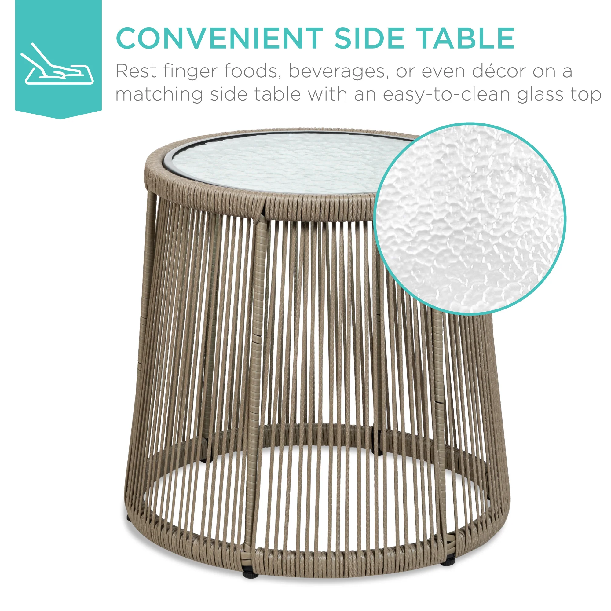 3-Piece Patio Wicker Conversation Bistro Set w/ 2 Chairs, Glass Top Table - Image 24