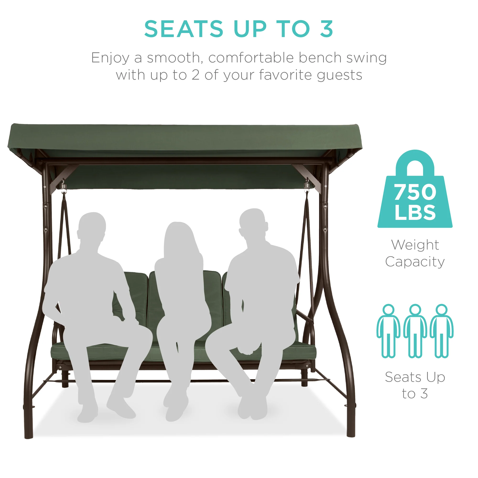 3-Seat Outdoor Canopy Swing Glider Furniture w/ Converting Flatbed Backrest - Image 101