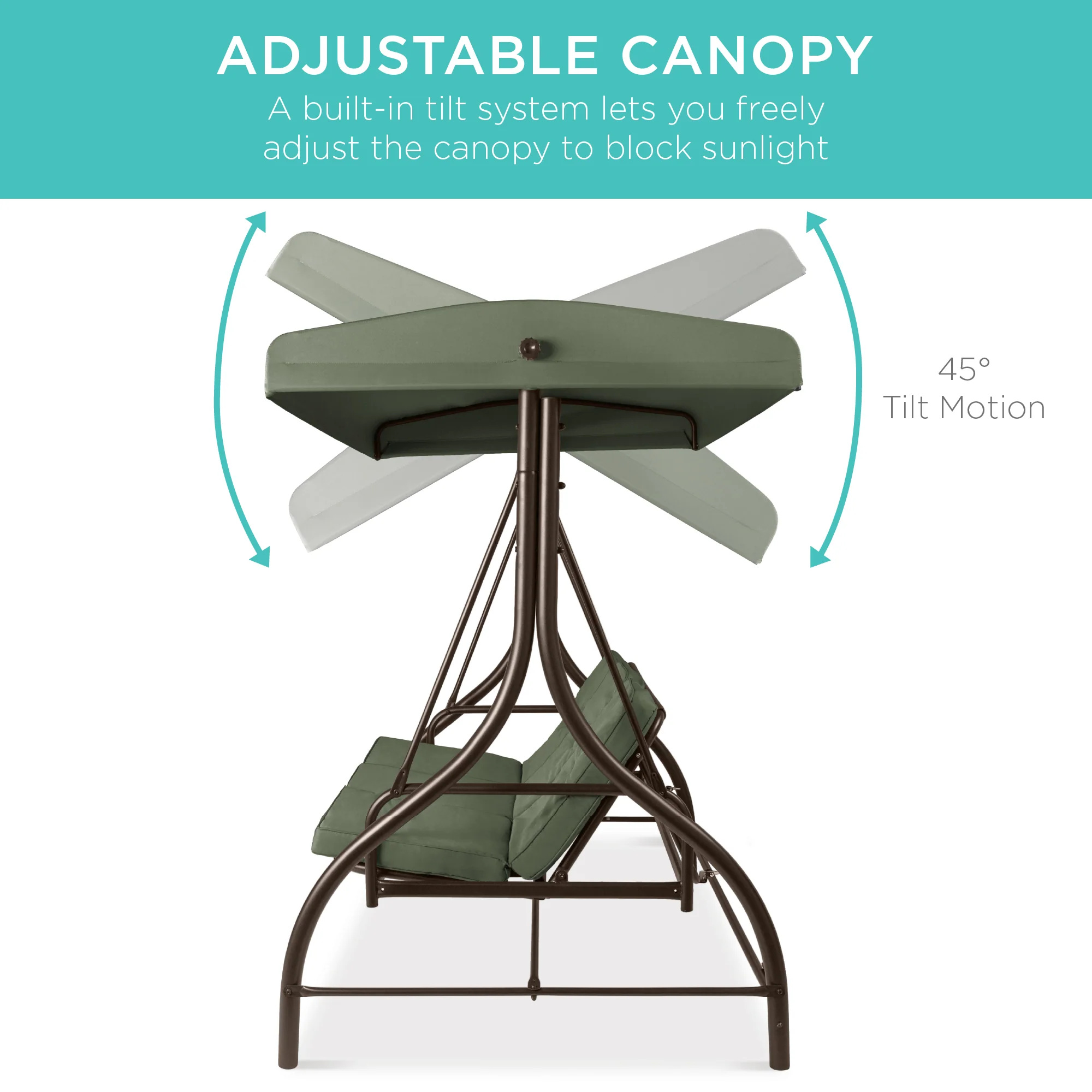 3-Seat Outdoor Canopy Swing Glider Furniture w/ Converting Flatbed Backrest - Image 102
