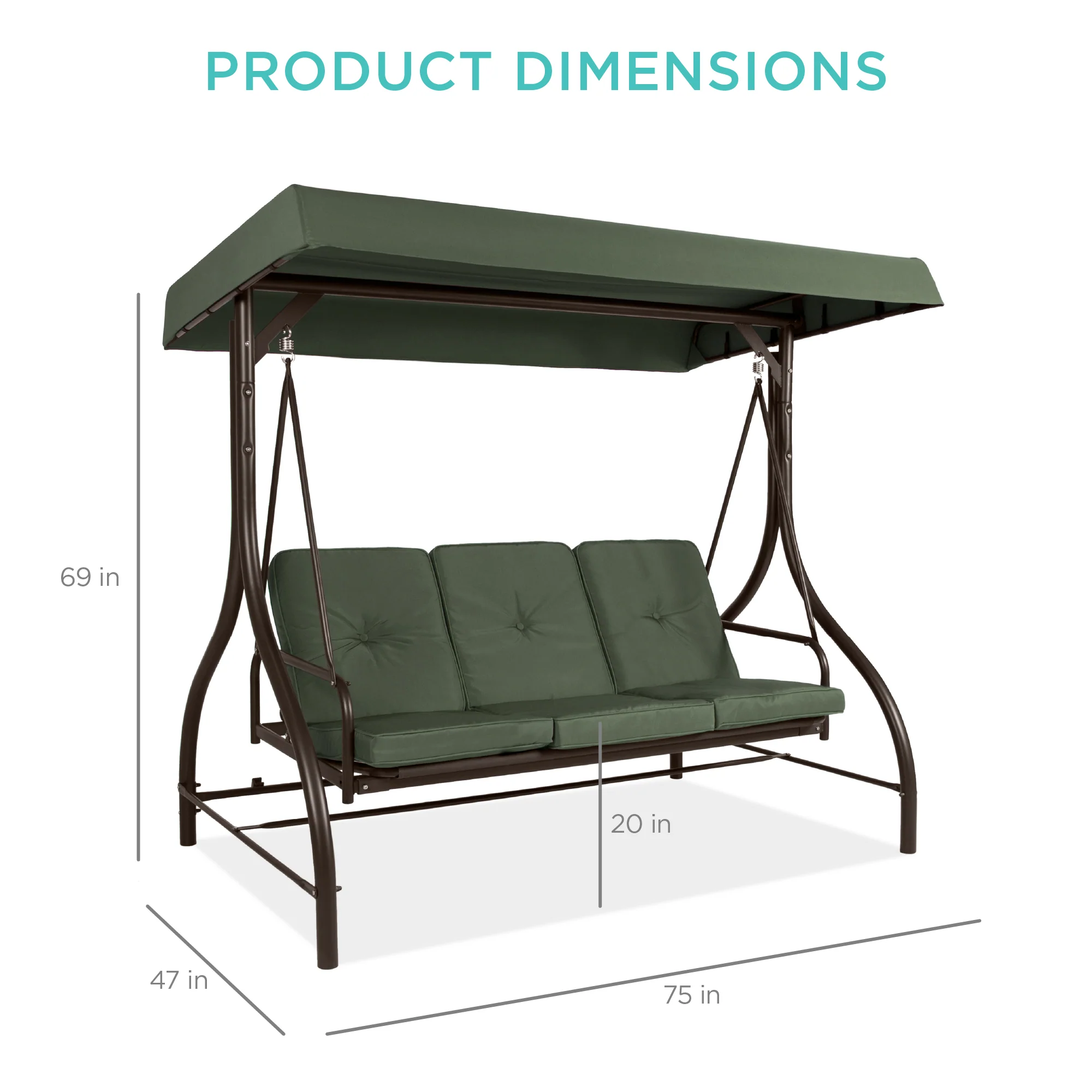 3-Seat Outdoor Canopy Swing Glider Furniture w/ Converting Flatbed Backrest - Image 104