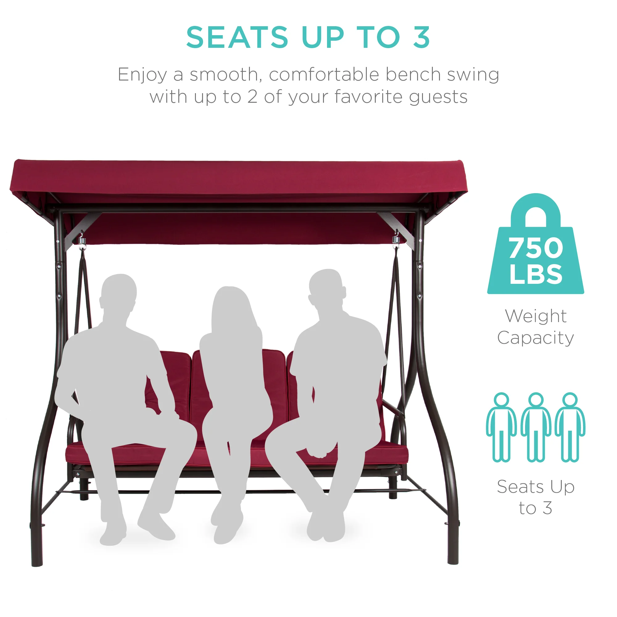 3-Seat Outdoor Canopy Swing Glider Furniture w/ Converting Flatbed Backrest - Image 11