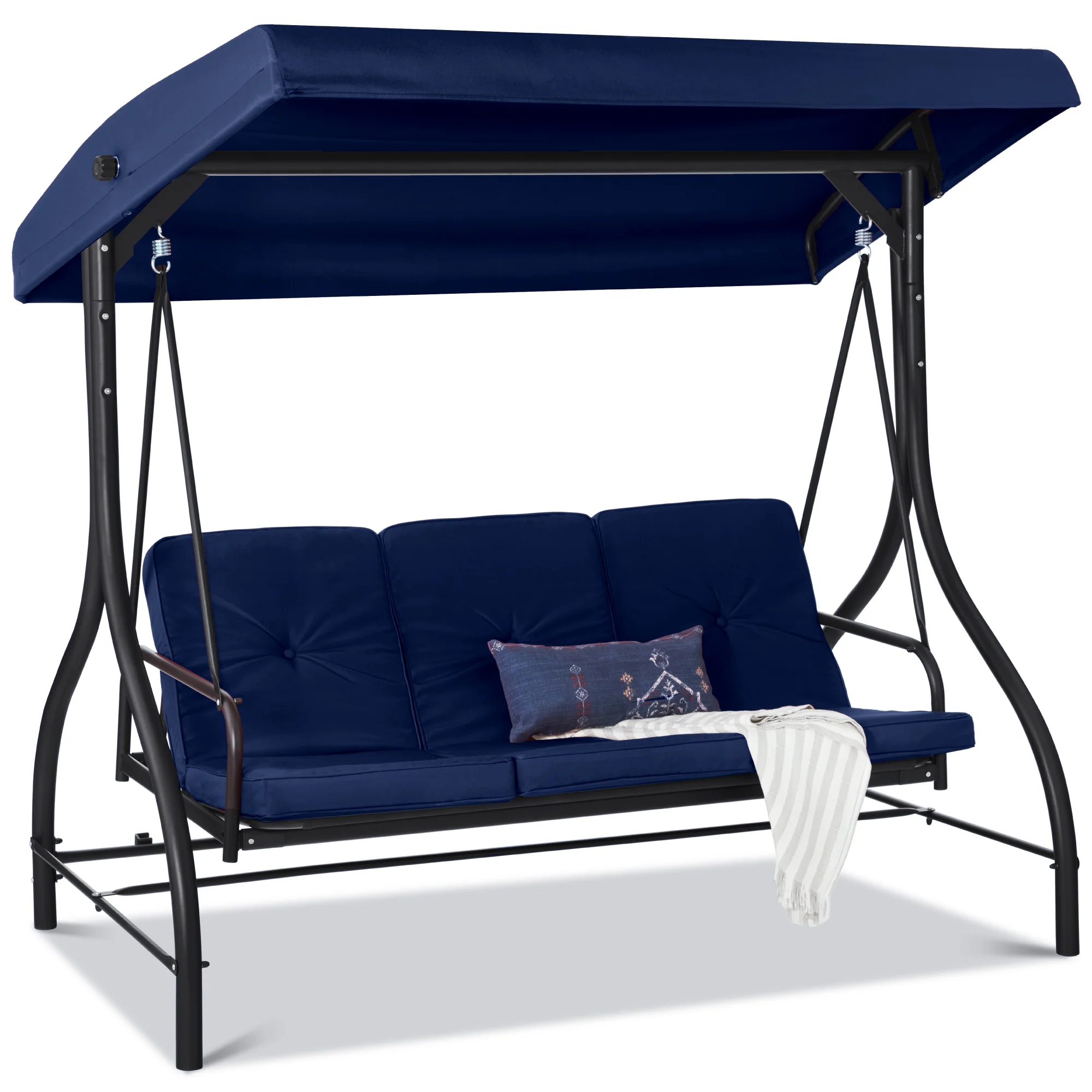 3-Seat Outdoor Canopy Swing Glider Furniture w/ Converting Flatbed Backrest - Image 15