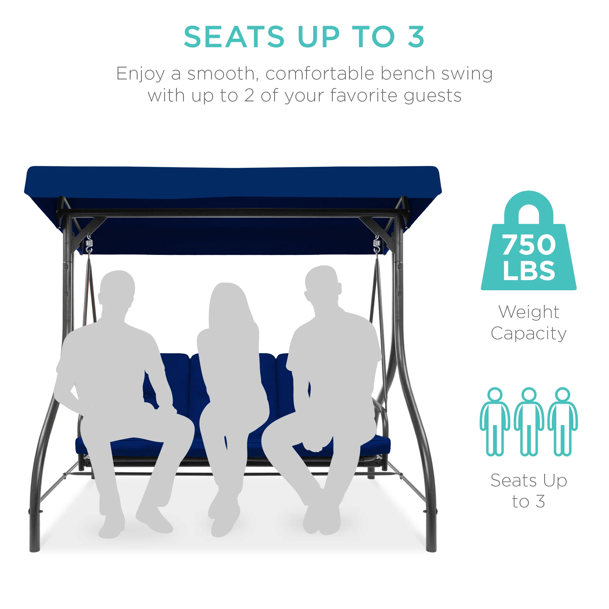 3-Seat Outdoor Canopy Swing Glider Furniture w/ Converting Flatbed Backrest - Image 18
