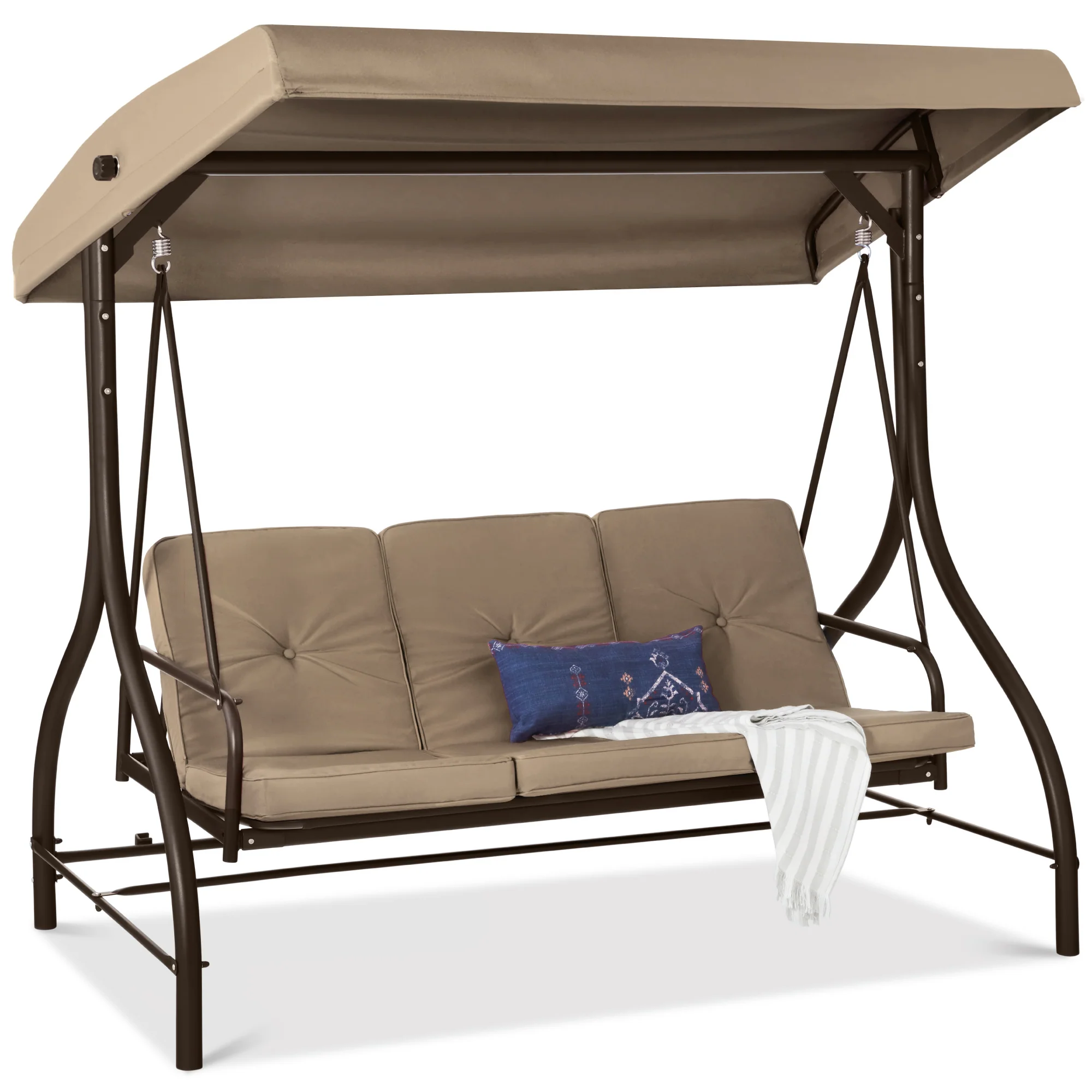 3-Seat Outdoor Canopy Swing Glider Furniture w/ Converting Flatbed Backrest - Image 22