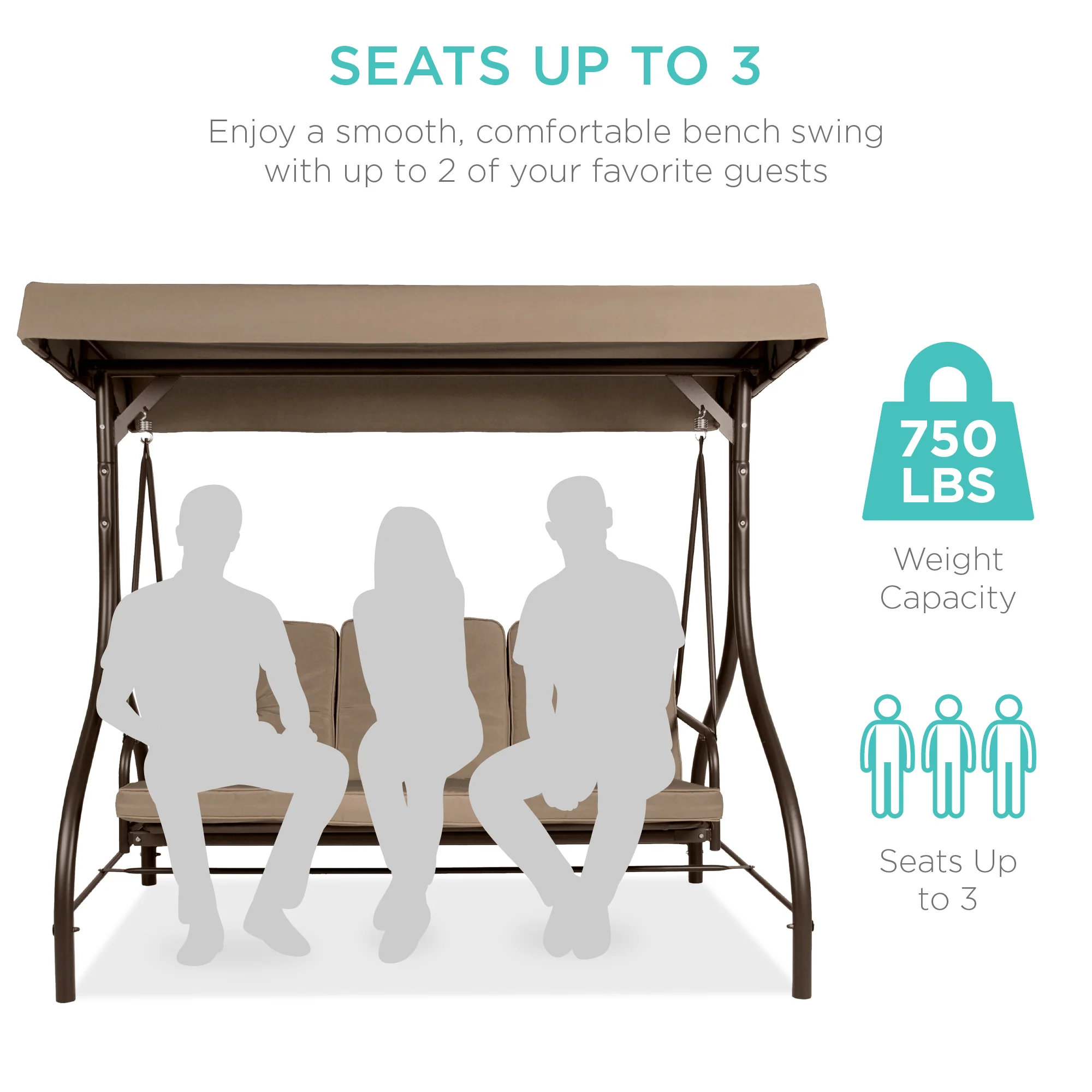 3-Seat Outdoor Canopy Swing Glider Furniture w/ Converting Flatbed Backrest - Image 25