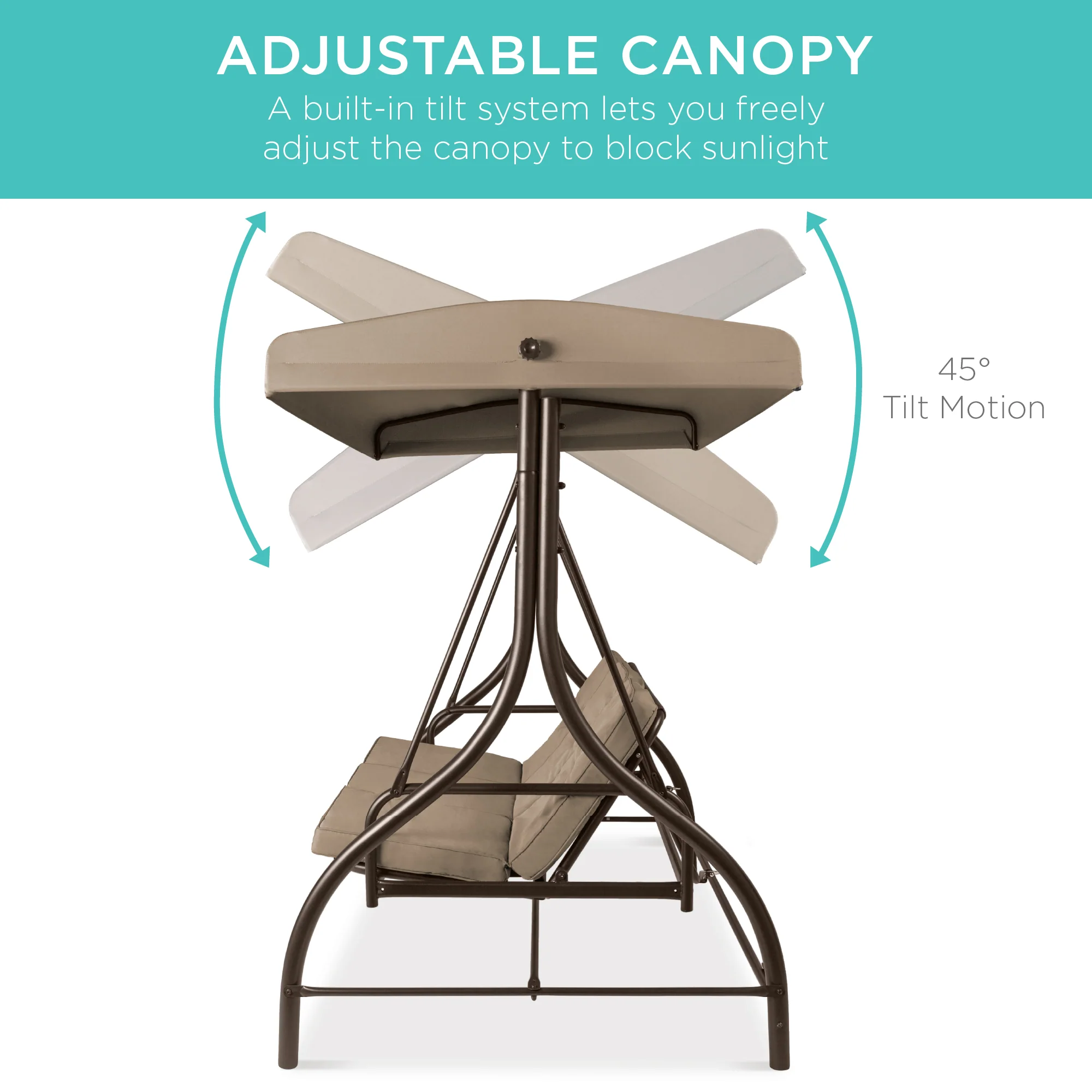 3-Seat Outdoor Canopy Swing Glider Furniture w/ Converting Flatbed Backrest - Image 26