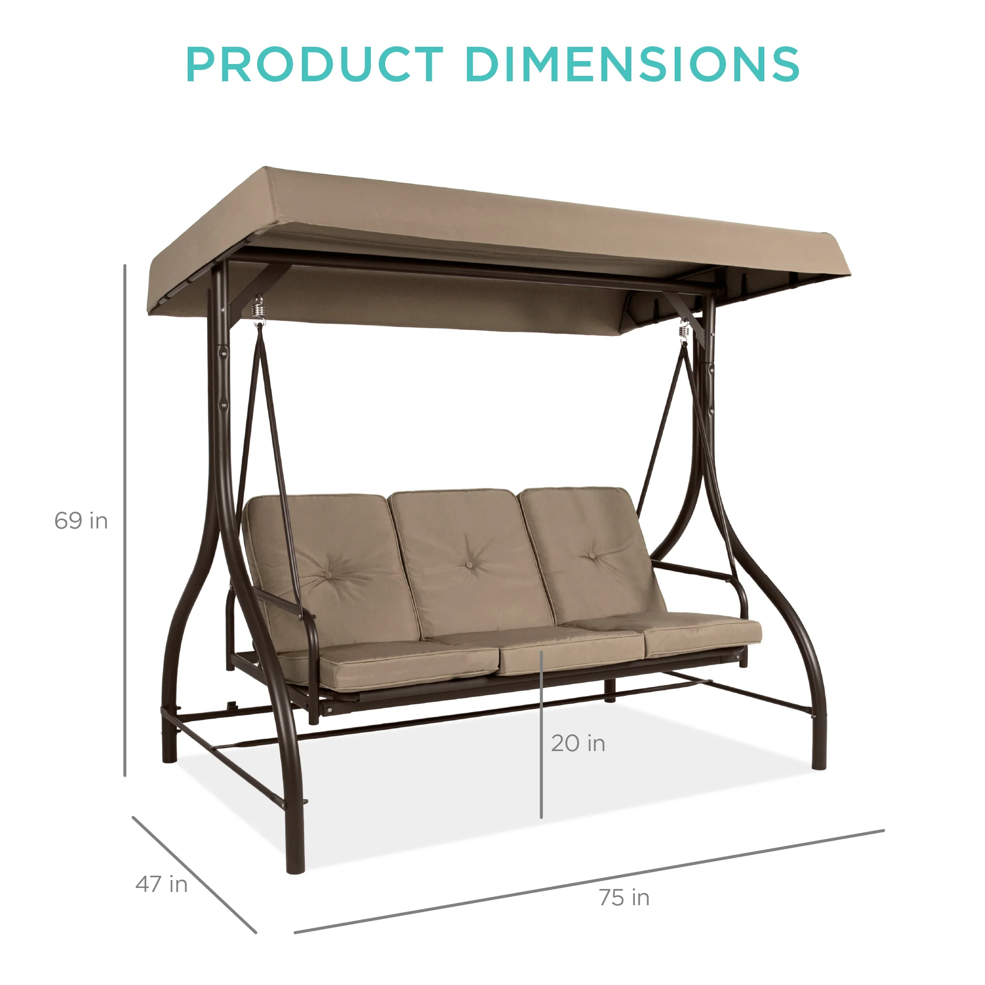 3-Seat Outdoor Canopy Swing Glider Furniture w/ Converting Flatbed Backrest - Image 28