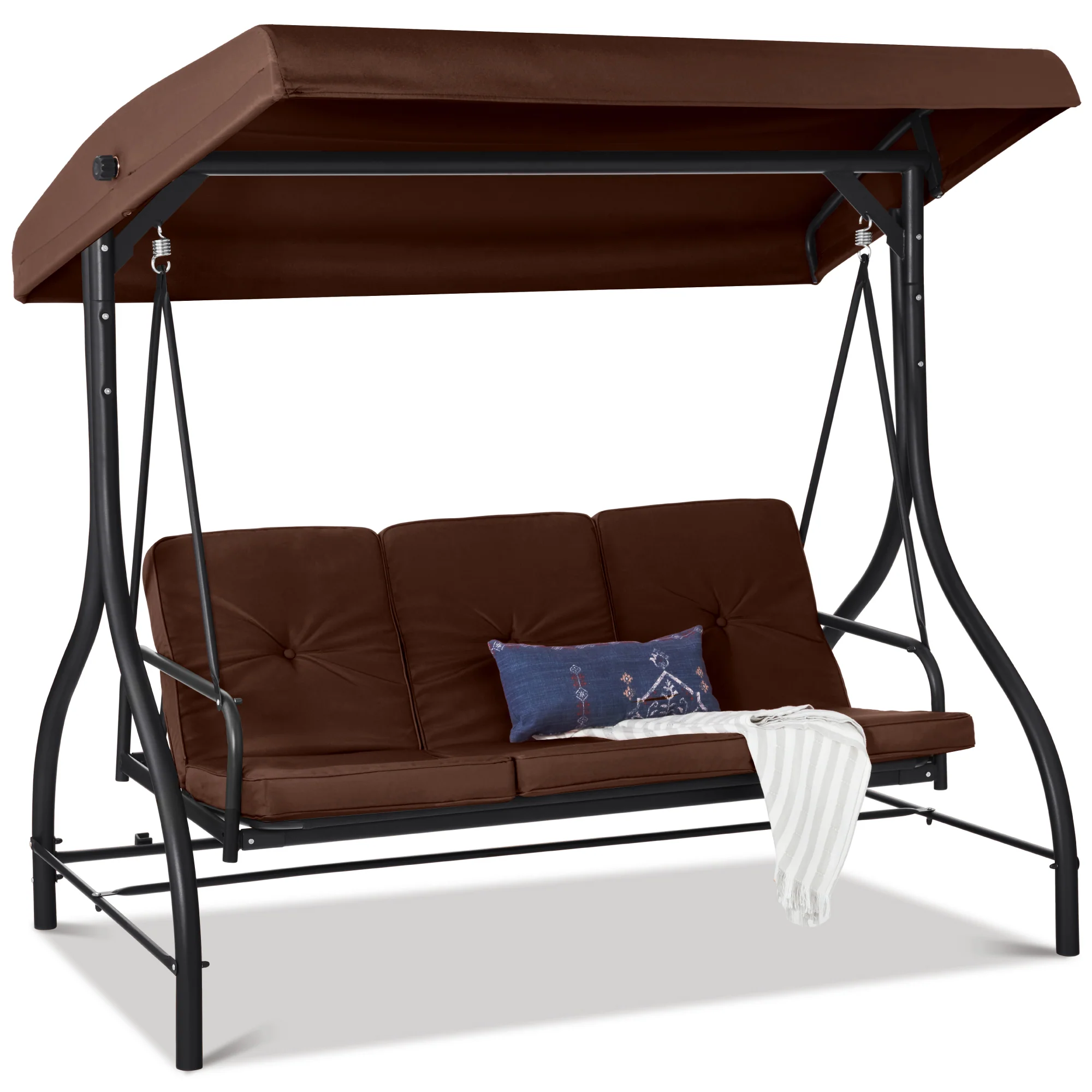 3-Seat Outdoor Canopy Swing Glider Furniture w/ Converting Flatbed Backrest - Image 29