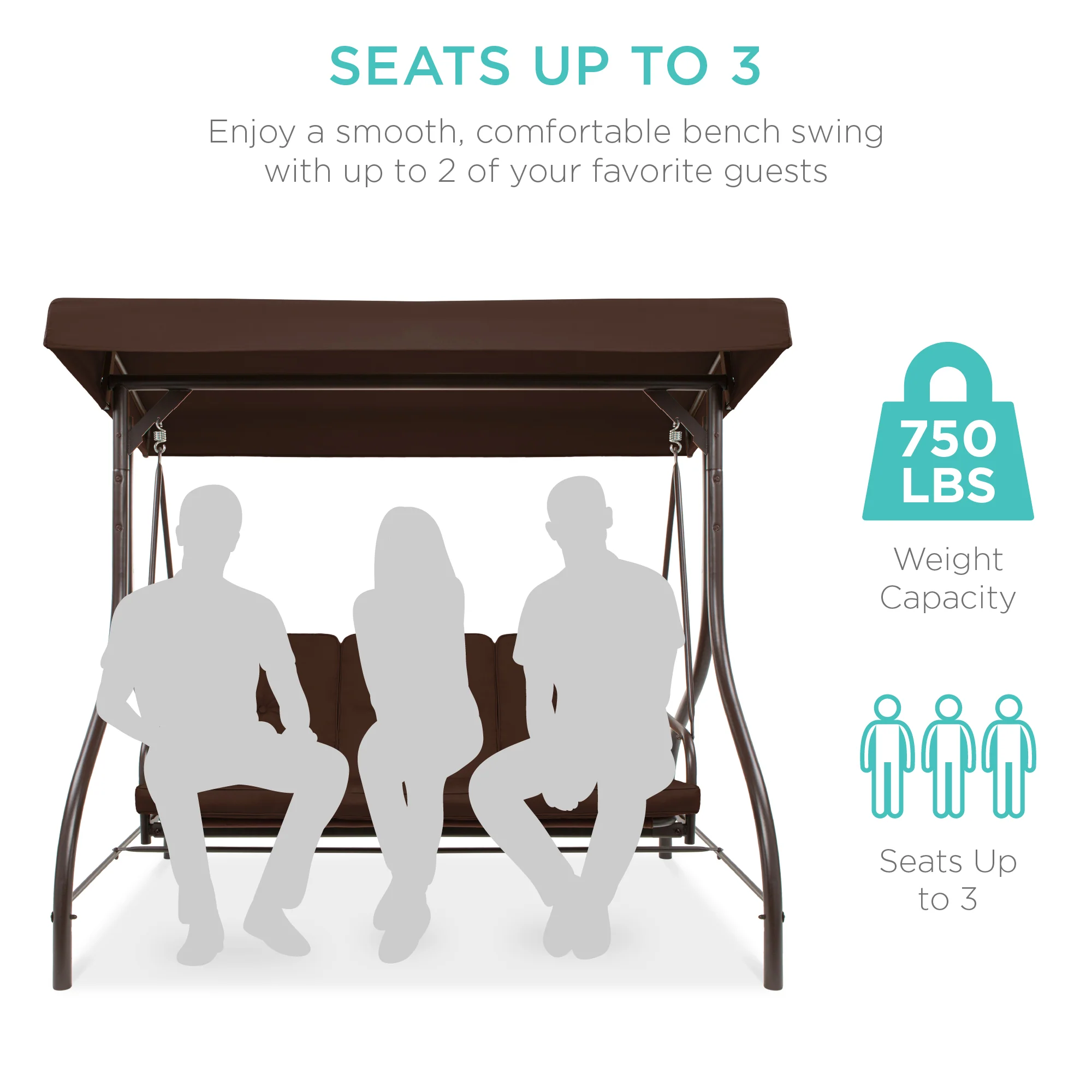 3-Seat Outdoor Canopy Swing Glider Furniture w/ Converting Flatbed Backrest - Image 31