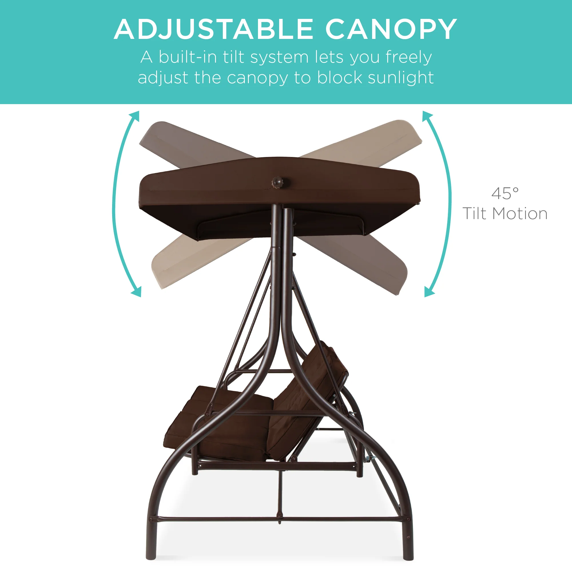3-Seat Outdoor Canopy Swing Glider Furniture w/ Converting Flatbed Backrest - Image 32