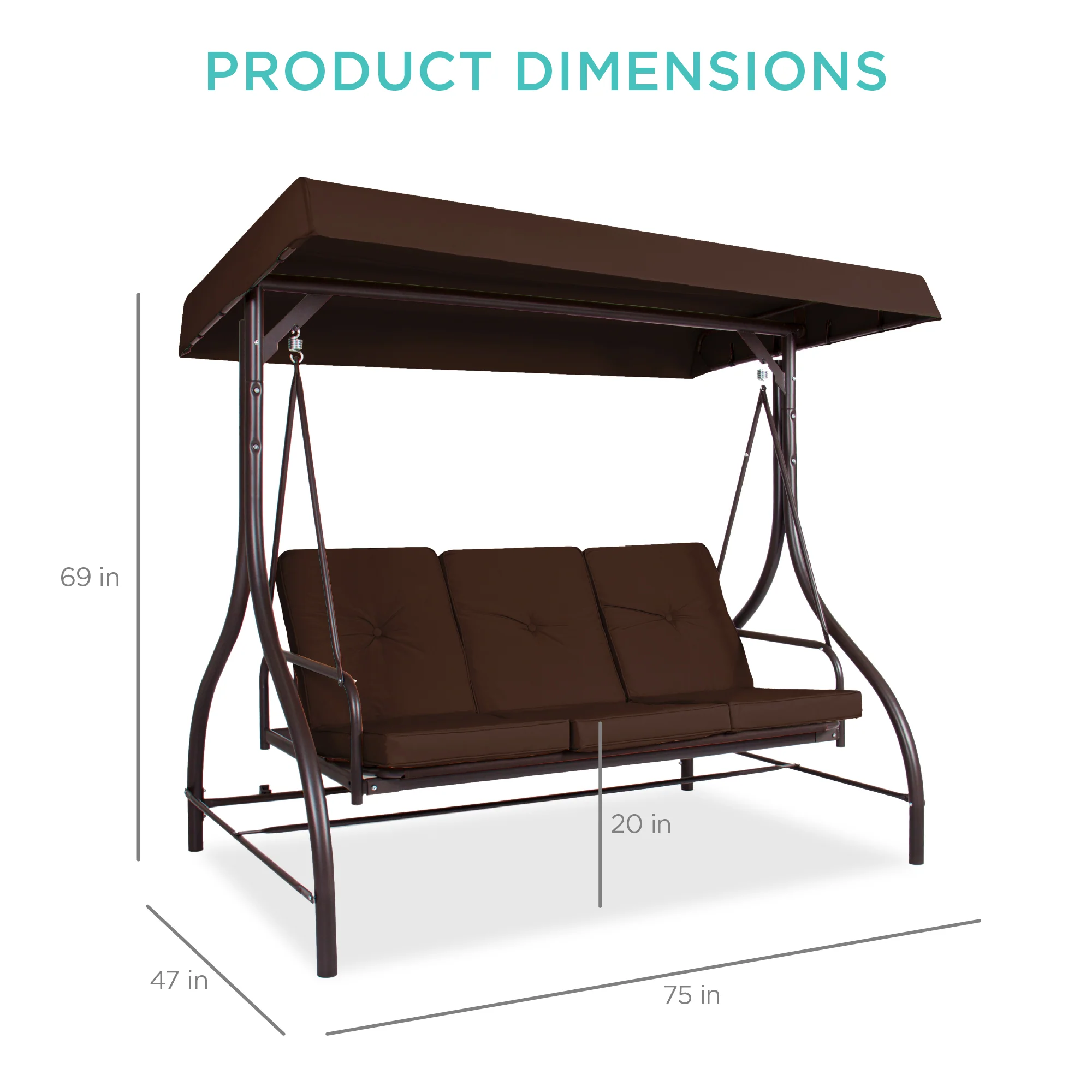3-Seat Outdoor Canopy Swing Glider Furniture w/ Converting Flatbed Backrest - Image 34