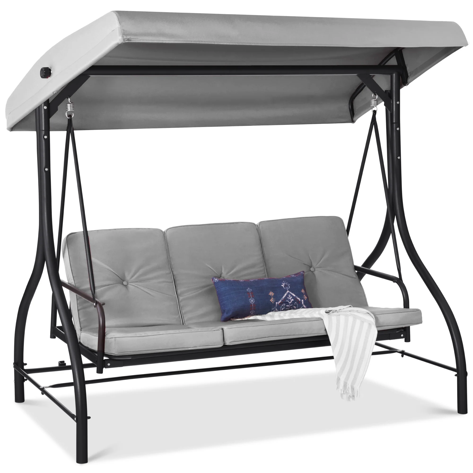 3-Seat Outdoor Canopy Swing Glider Furniture w/ Converting Flatbed Backrest - Image 35