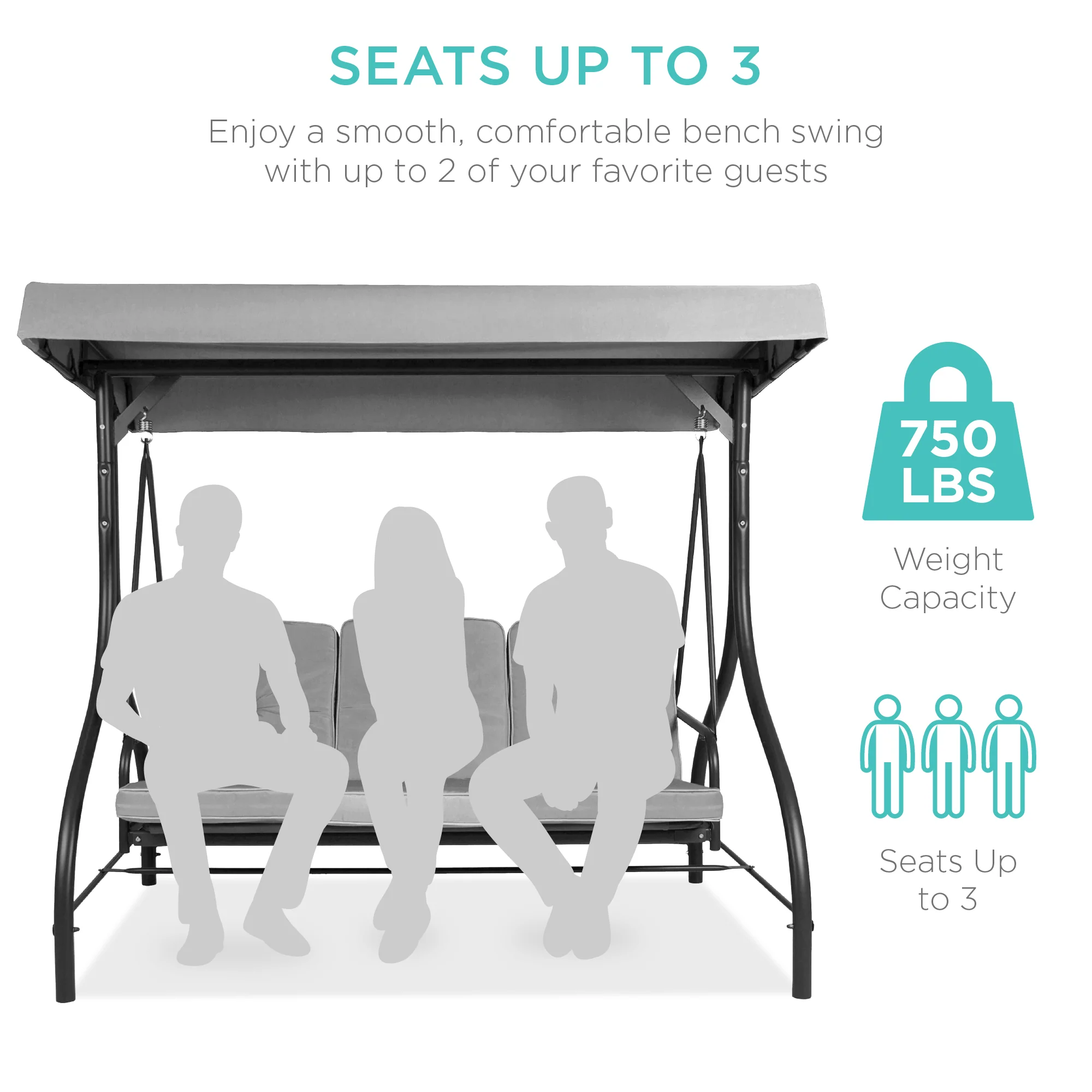 3-Seat Outdoor Canopy Swing Glider Furniture w/ Converting Flatbed Backrest - Image 38