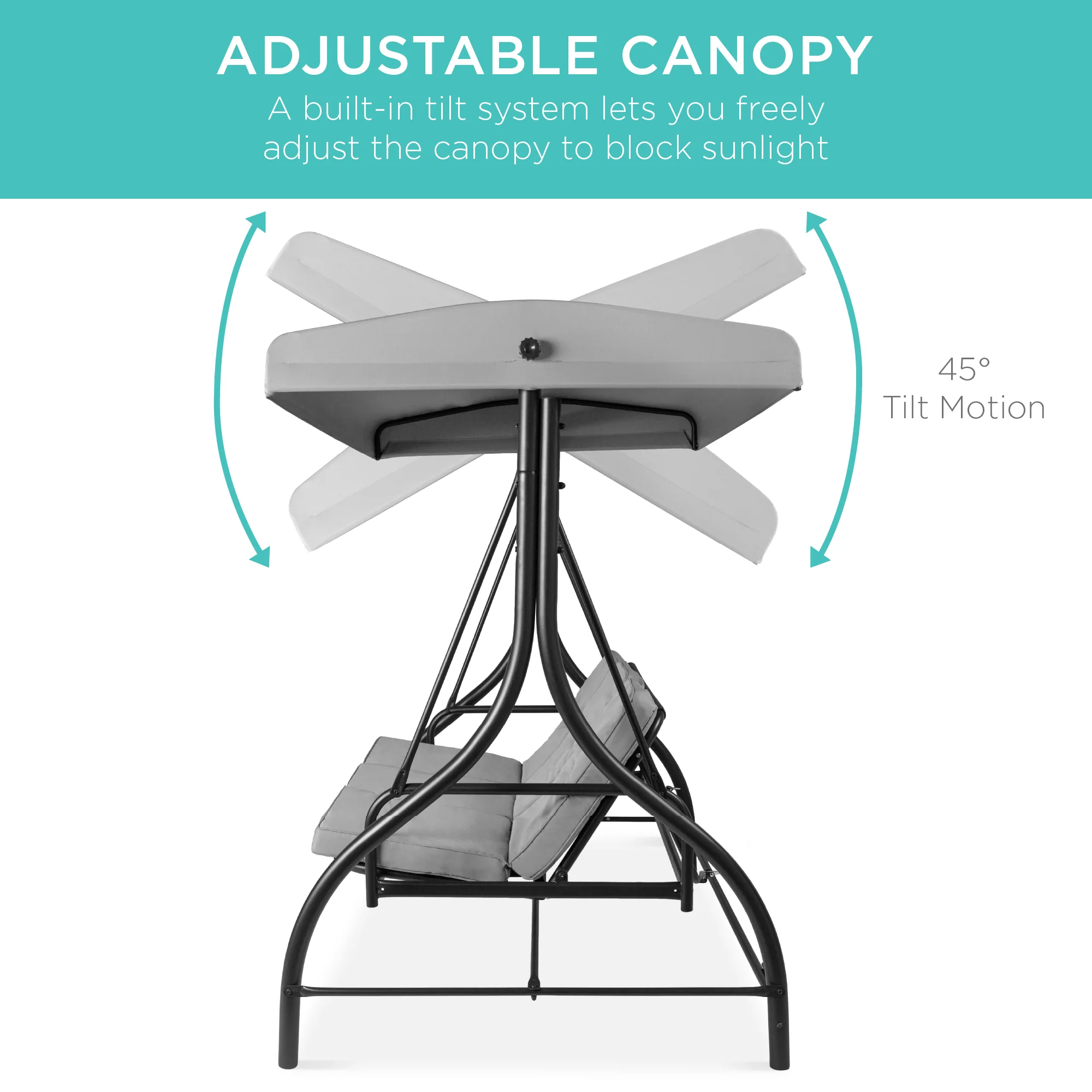 3-Seat Outdoor Canopy Swing Glider Furniture w/ Converting Flatbed Backrest - Image 39