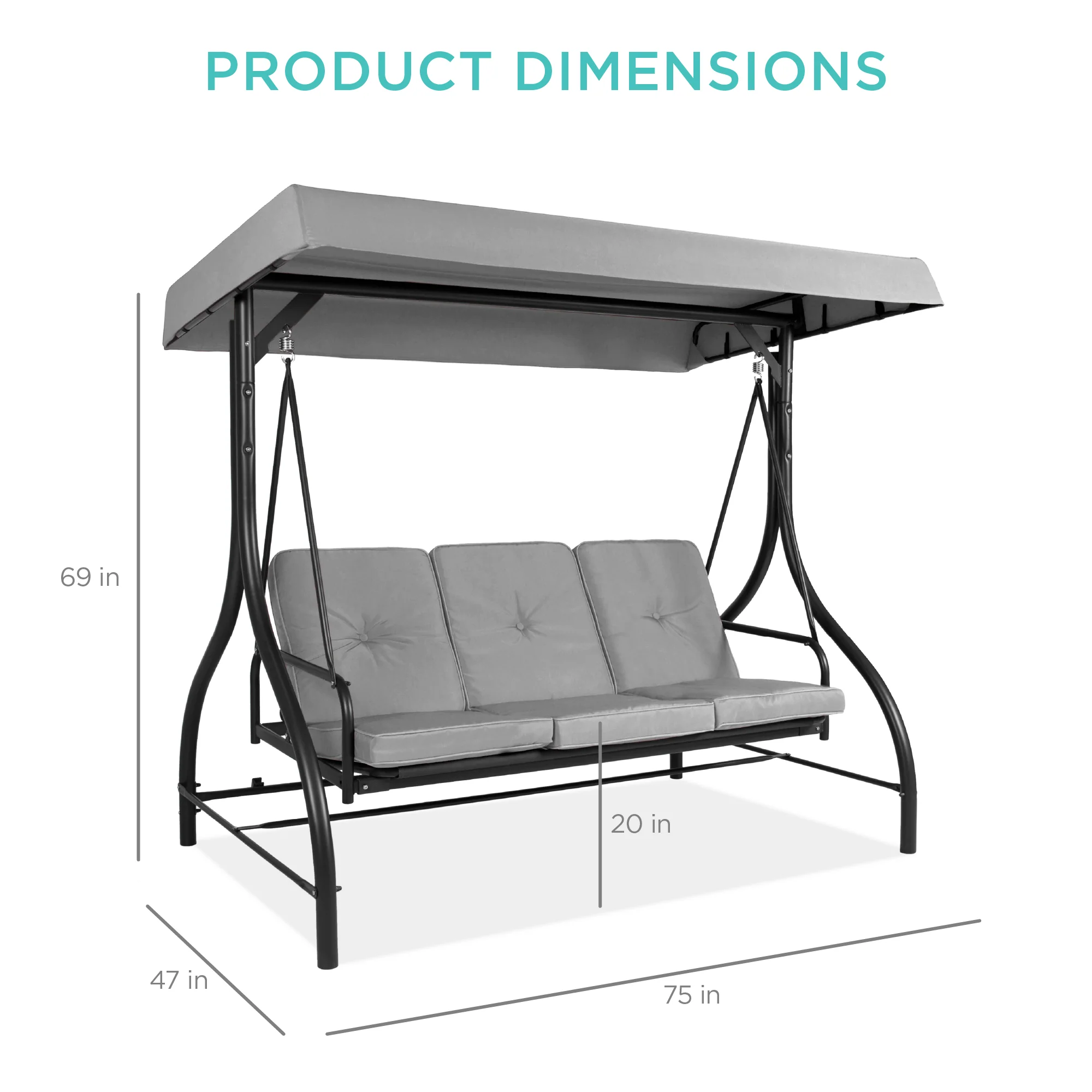 3-Seat Outdoor Canopy Swing Glider Furniture w/ Converting Flatbed Backrest - Image 41