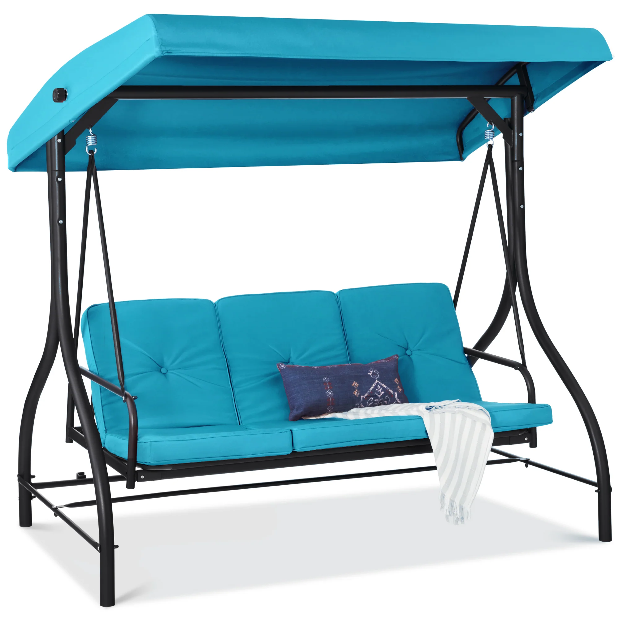 3-Seat Outdoor Canopy Swing Glider Furniture w/ Converting Flatbed Backrest - Image 42