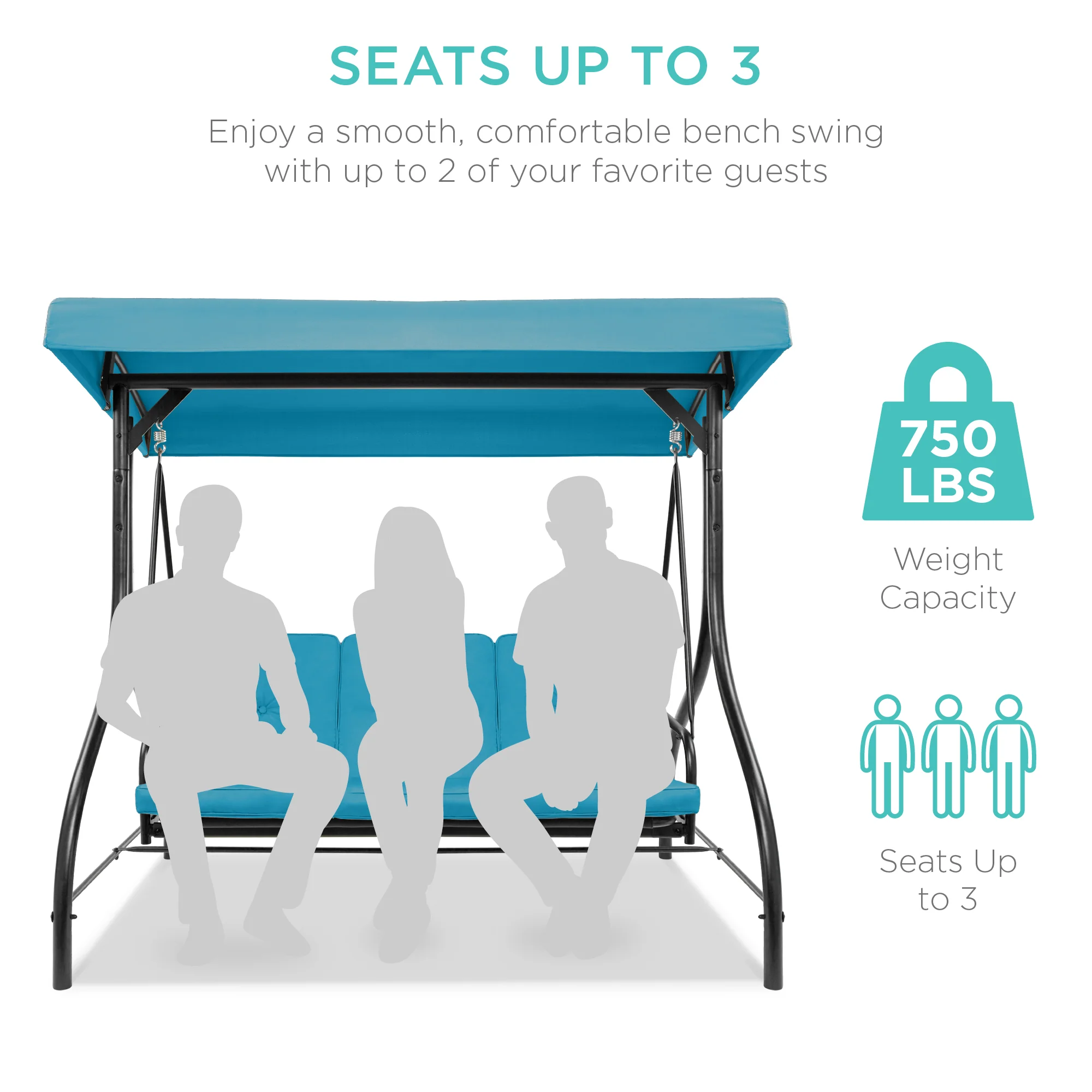 3-Seat Outdoor Canopy Swing Glider Furniture w/ Converting Flatbed Backrest - Image 45
