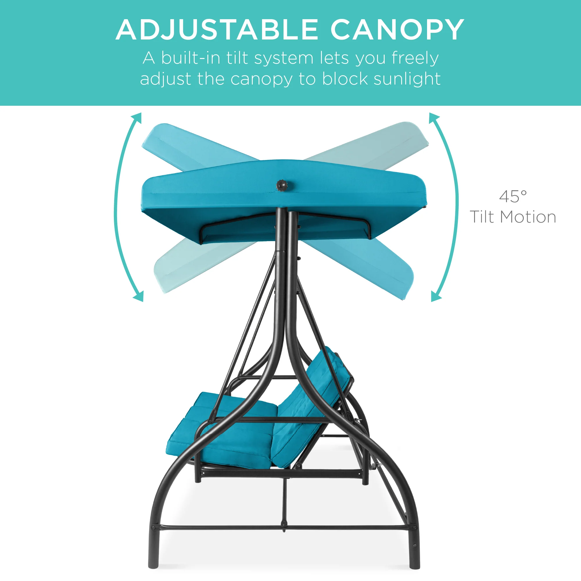 3-Seat Outdoor Canopy Swing Glider Furniture w/ Converting Flatbed Backrest - Image 46