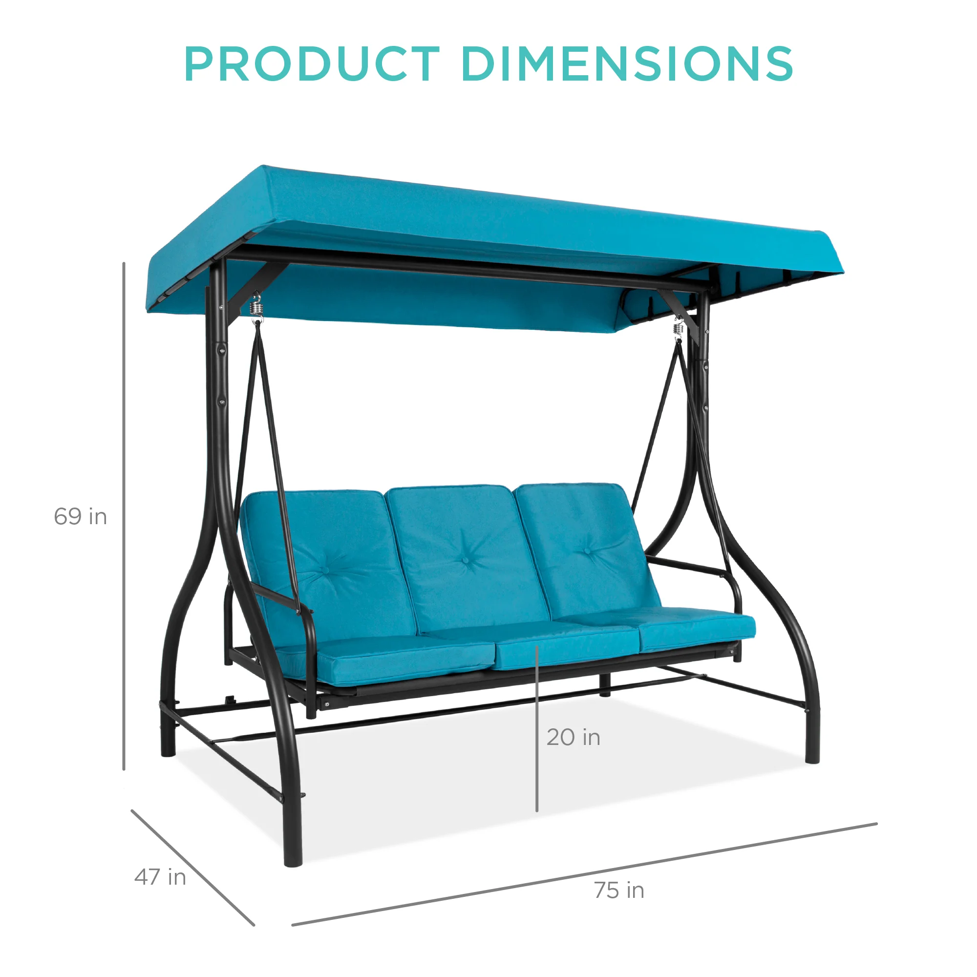 3-Seat Outdoor Canopy Swing Glider Furniture w/ Converting Flatbed Backrest - Image 48