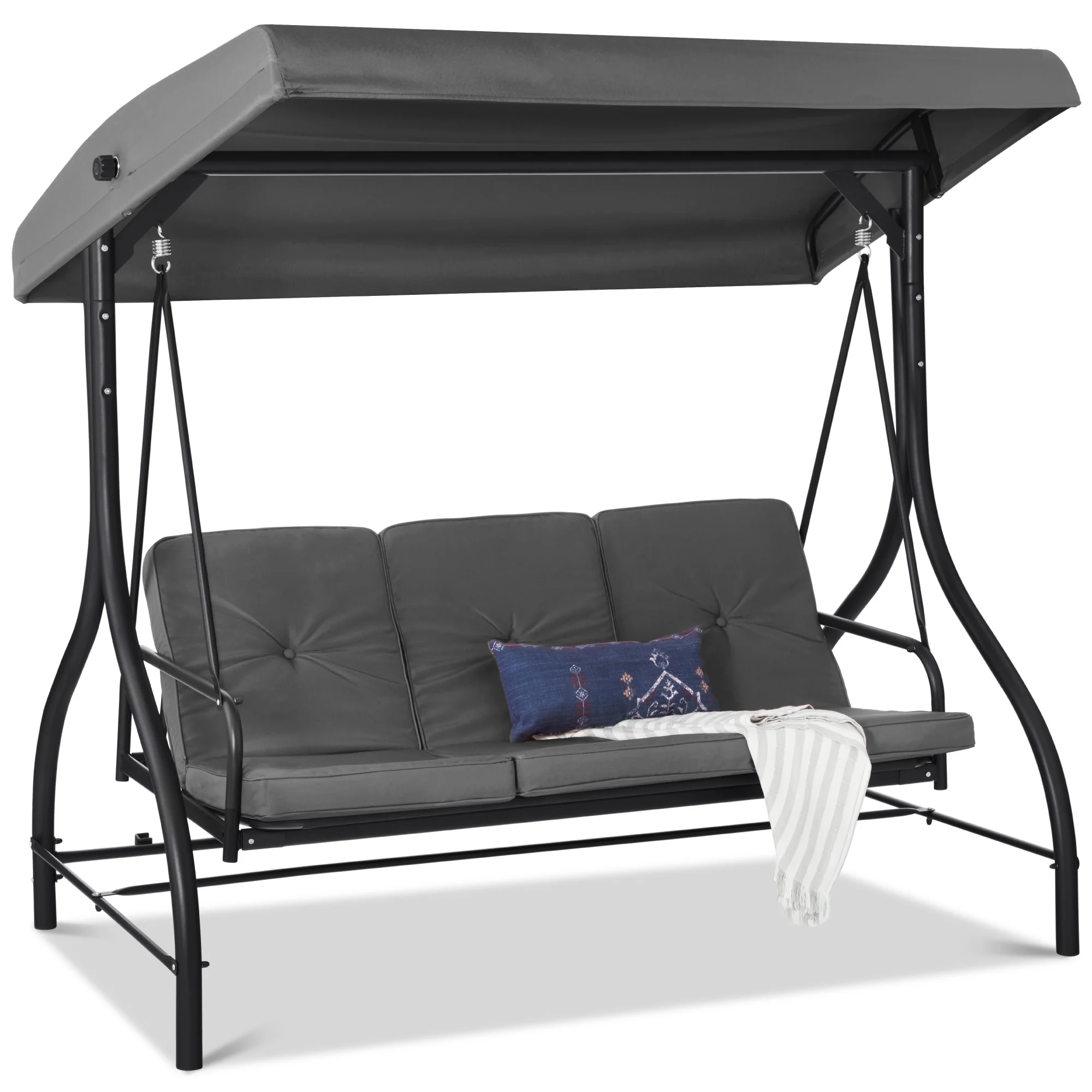 3-Seat Outdoor Canopy Swing Glider Furniture w/ Converting Flatbed Backrest - Image 49