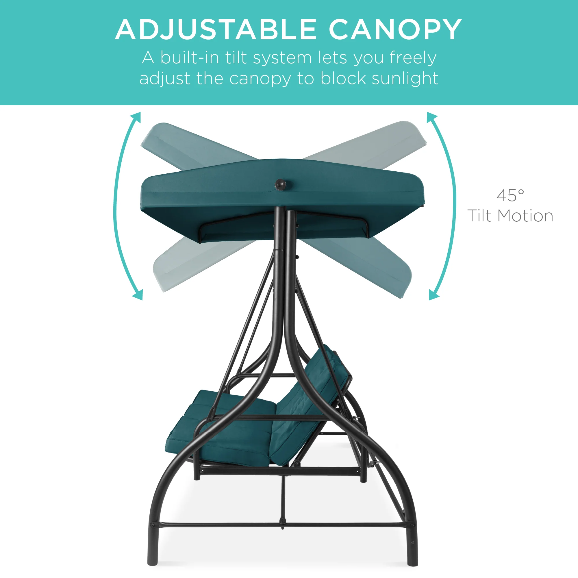 3-Seat Outdoor Canopy Swing Glider Furniture w/ Converting Flatbed Backrest - Image 5