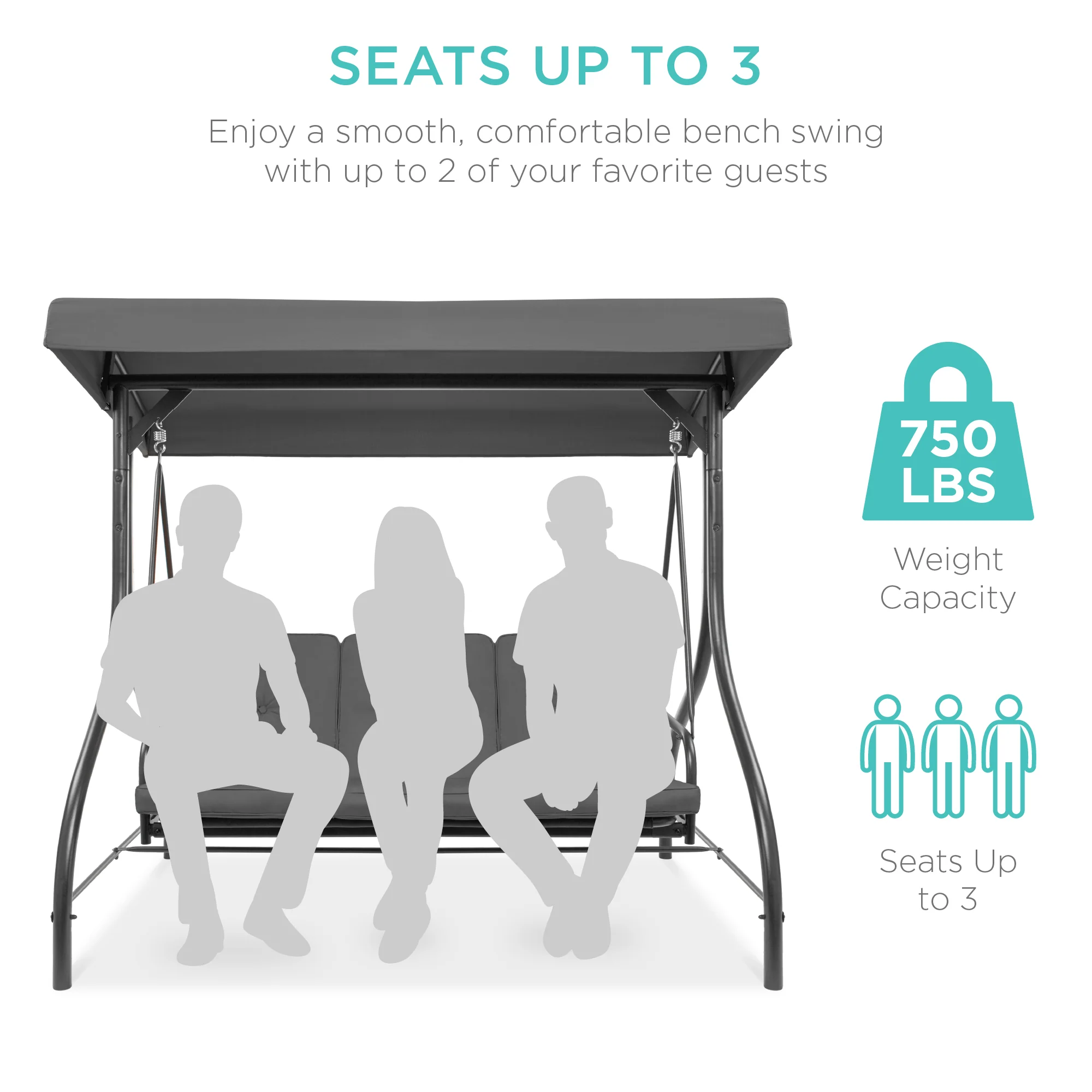 3-Seat Outdoor Canopy Swing Glider Furniture w/ Converting Flatbed Backrest - Image 52
