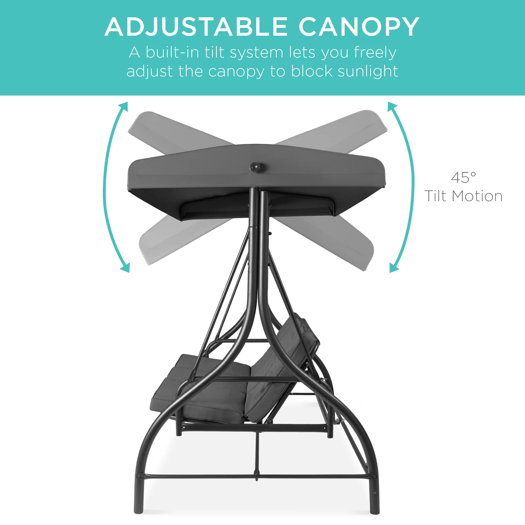3-Seat Outdoor Canopy Swing Glider Furniture w/ Converting Flatbed Backrest - Image 53