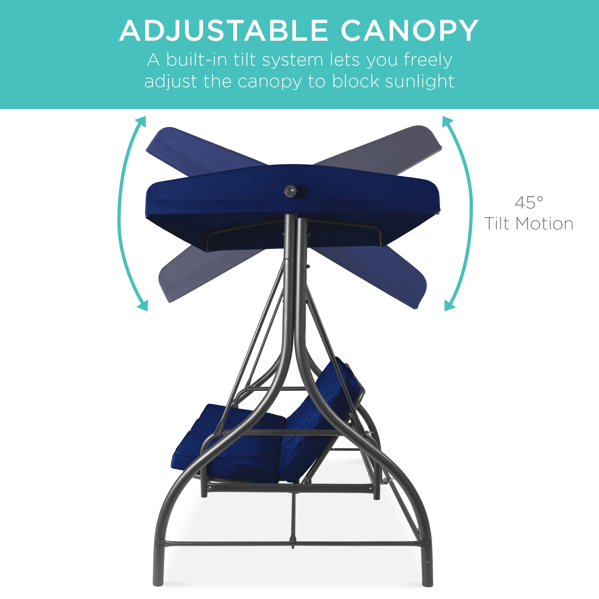 3-Seat Outdoor Canopy Swing Glider Furniture w/ Converting Flatbed Backrest - Image 60