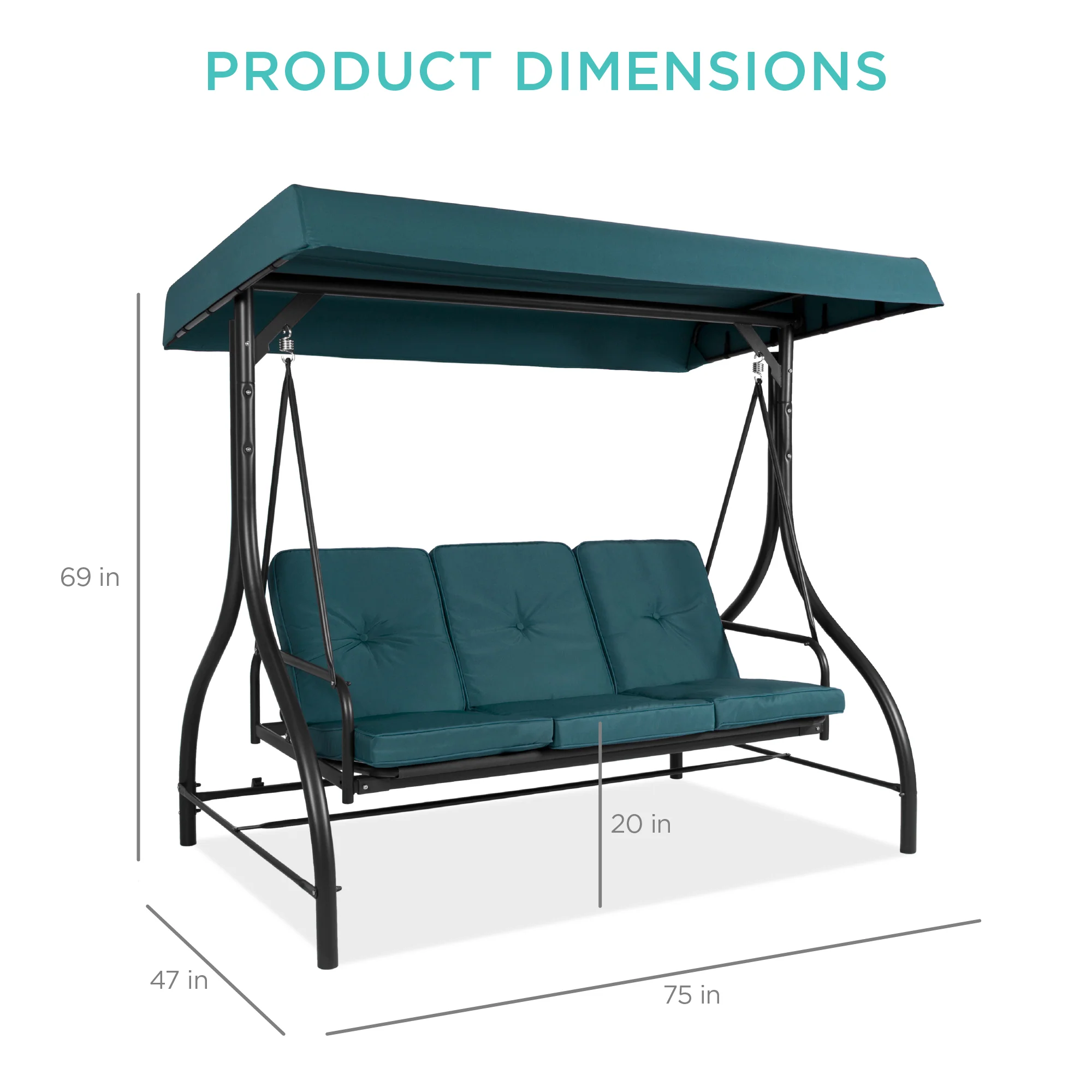 3-Seat Outdoor Canopy Swing Glider Furniture w/ Converting Flatbed Backrest - Image 7