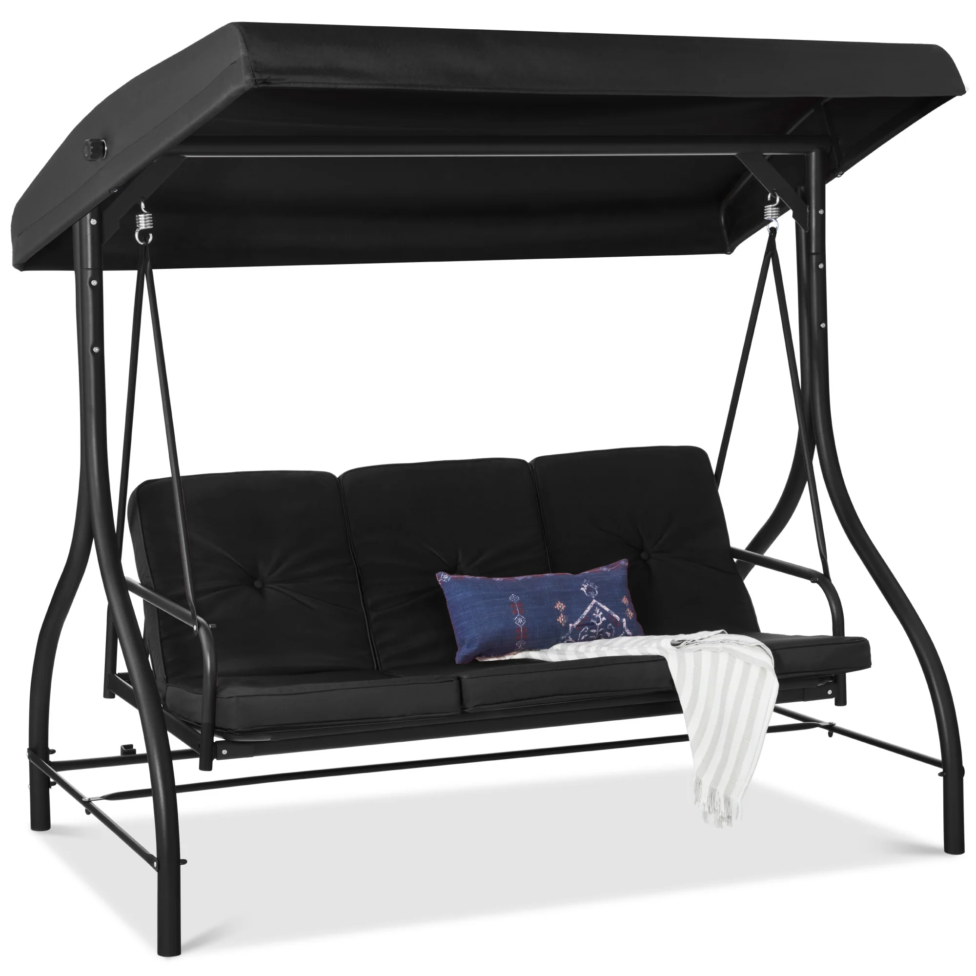 3-Seat Outdoor Canopy Swing Glider Furniture w/ Converting Flatbed Backrest - Image 70