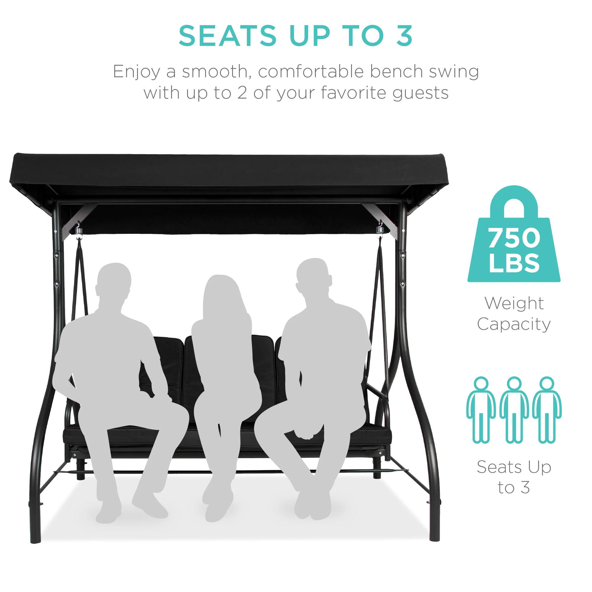 3-Seat Outdoor Canopy Swing Glider Furniture w/ Converting Flatbed Backrest - Image 73