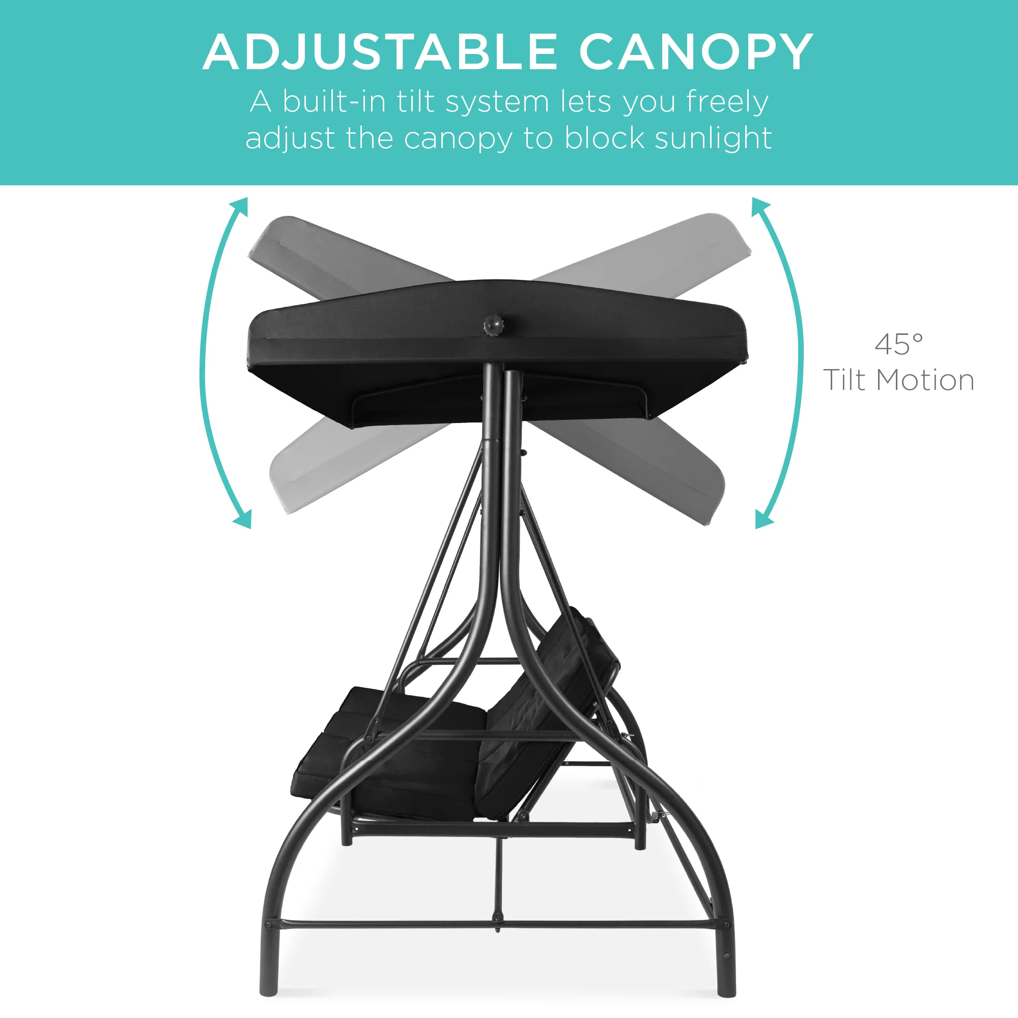 3-Seat Outdoor Canopy Swing Glider Furniture w/ Converting Flatbed Backrest - Image 74