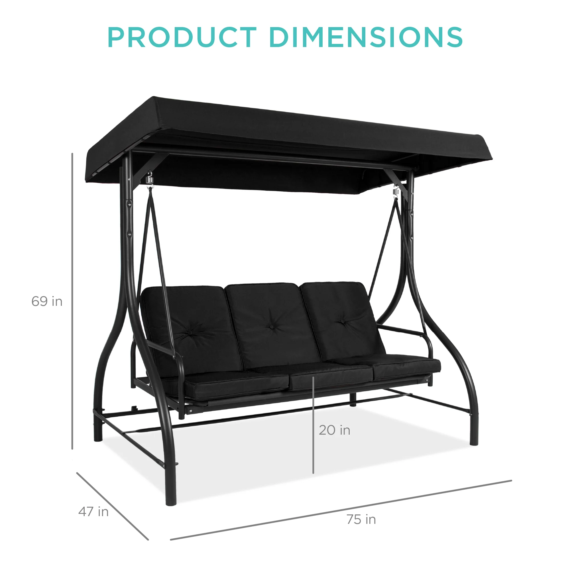 3-Seat Outdoor Canopy Swing Glider Furniture w/ Converting Flatbed Backrest - Image 76