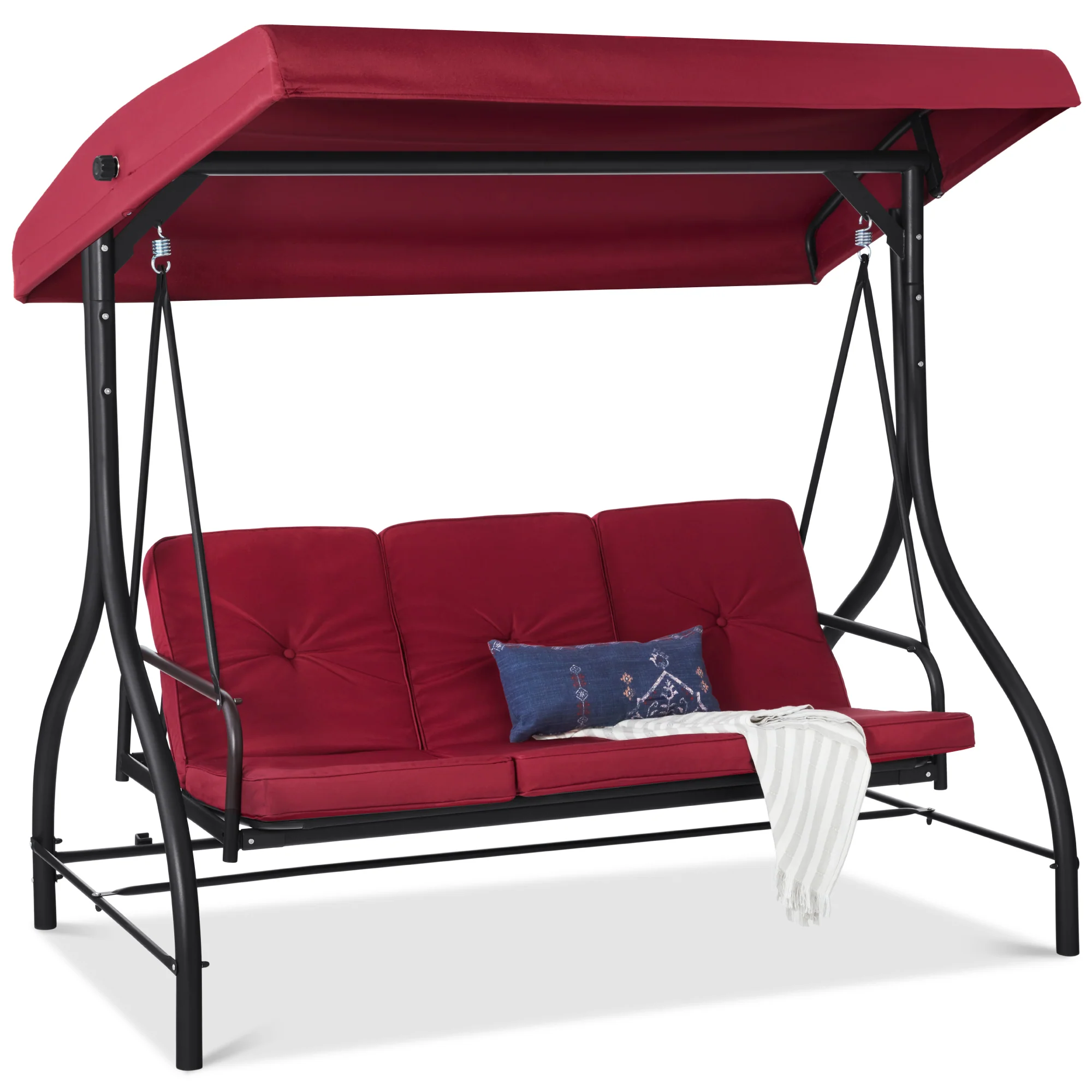 3-Seat Outdoor Canopy Swing Glider Furniture w/ Converting Flatbed Backrest - Image 8
