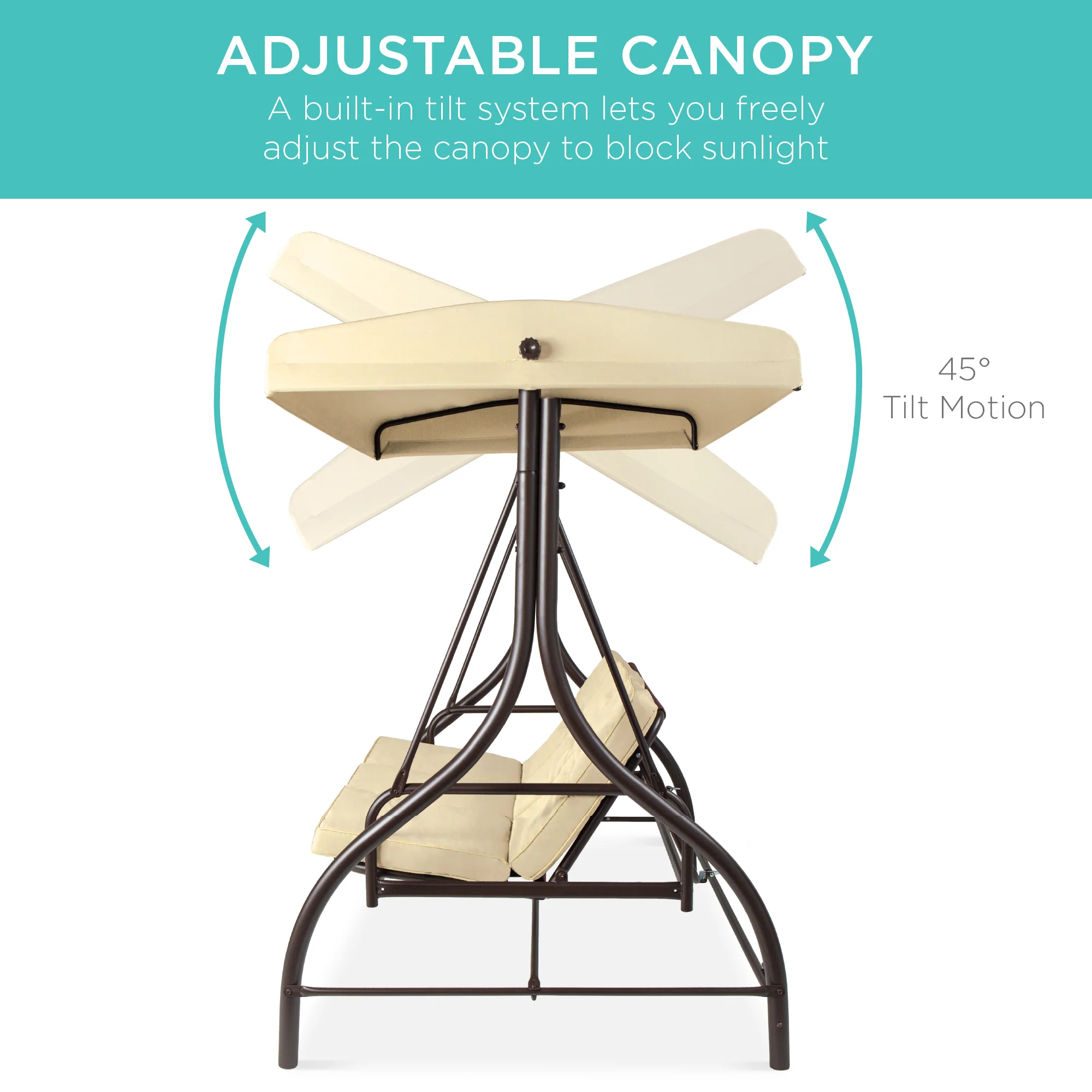3-Seat Outdoor Canopy Swing Glider Furniture w/ Converting Flatbed Backrest - Image 81