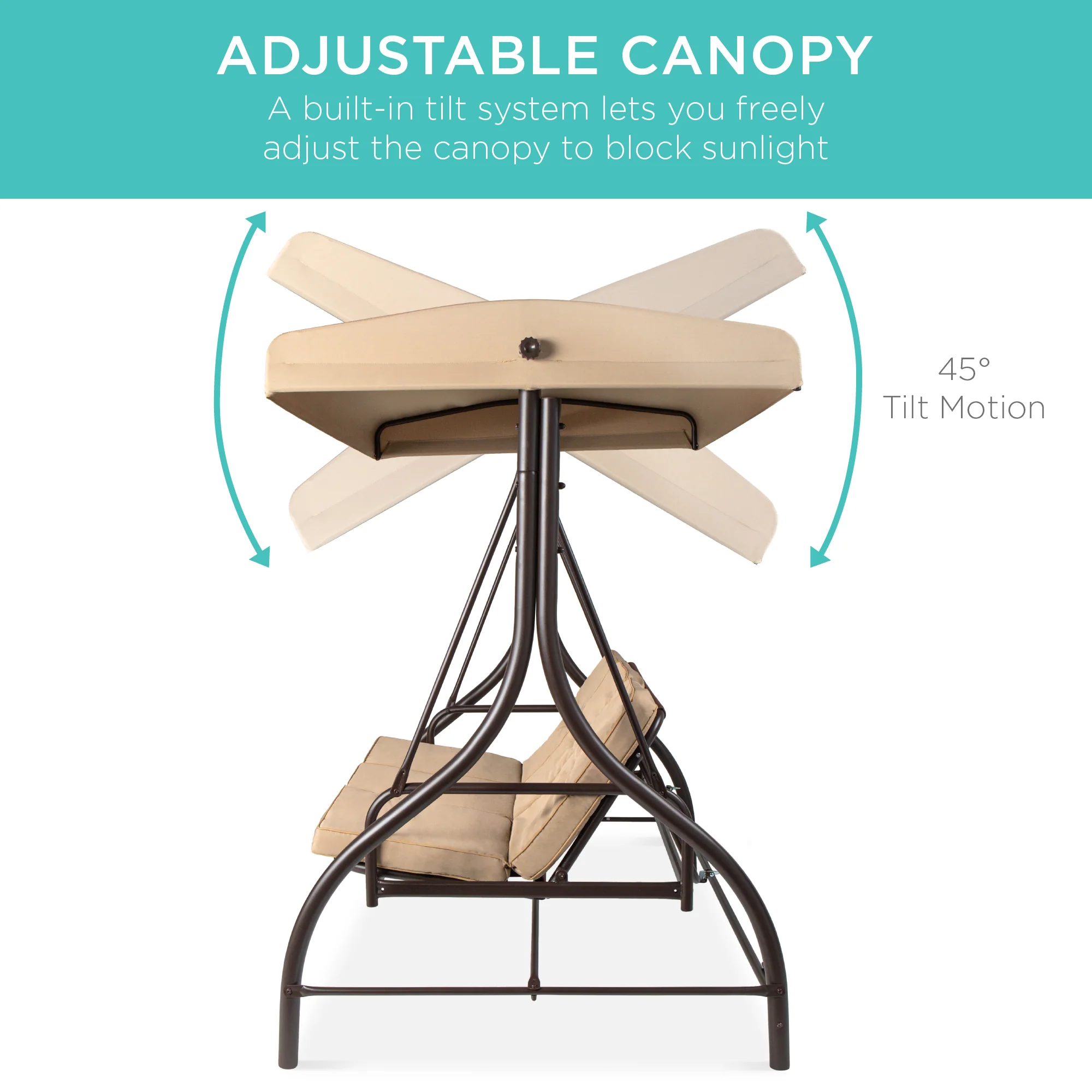 3-Seat Outdoor Canopy Swing Glider Furniture w/ Converting Flatbed Backrest - Image 88