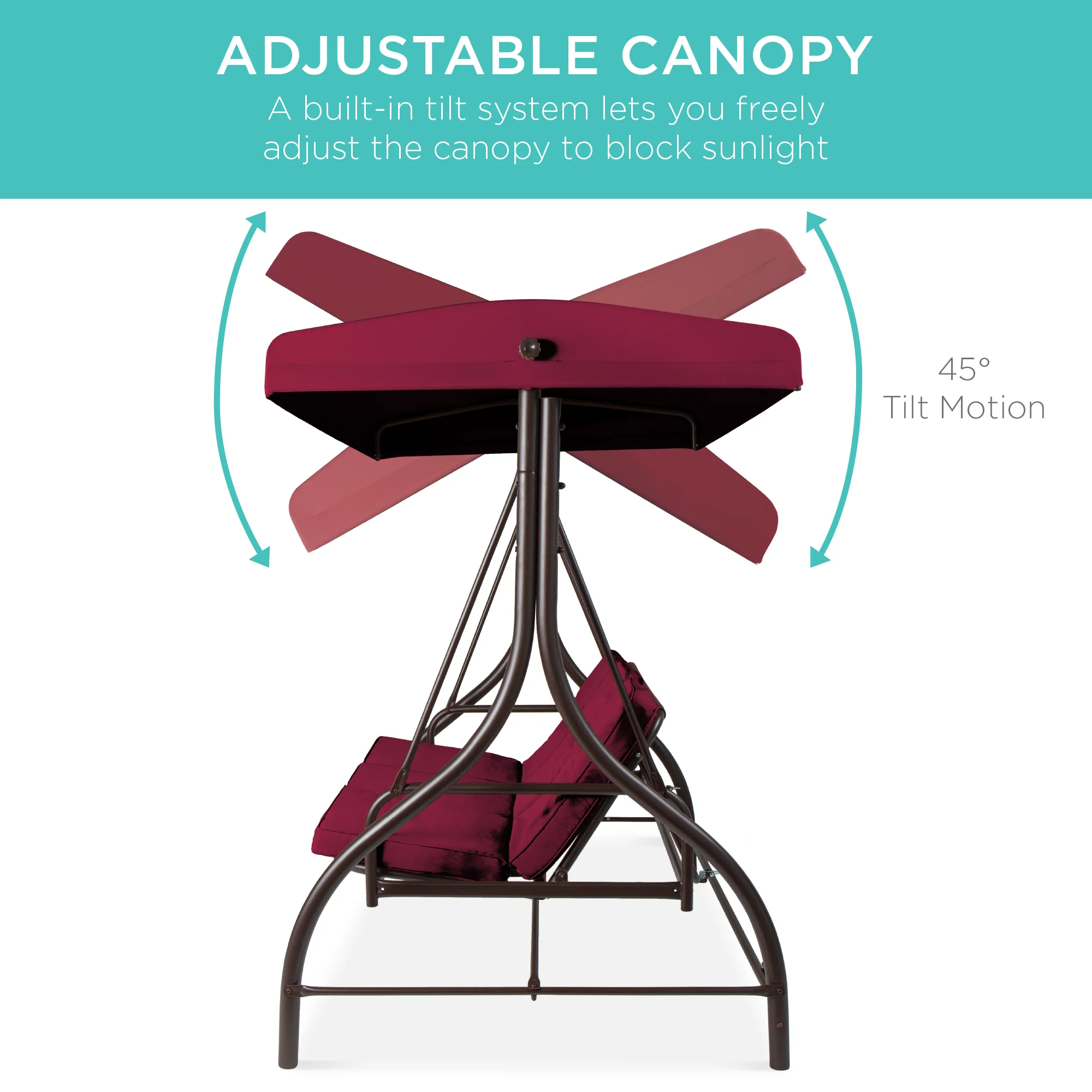 3-Seat Outdoor Canopy Swing Glider Furniture w/ Converting Flatbed Backrest - Image 95