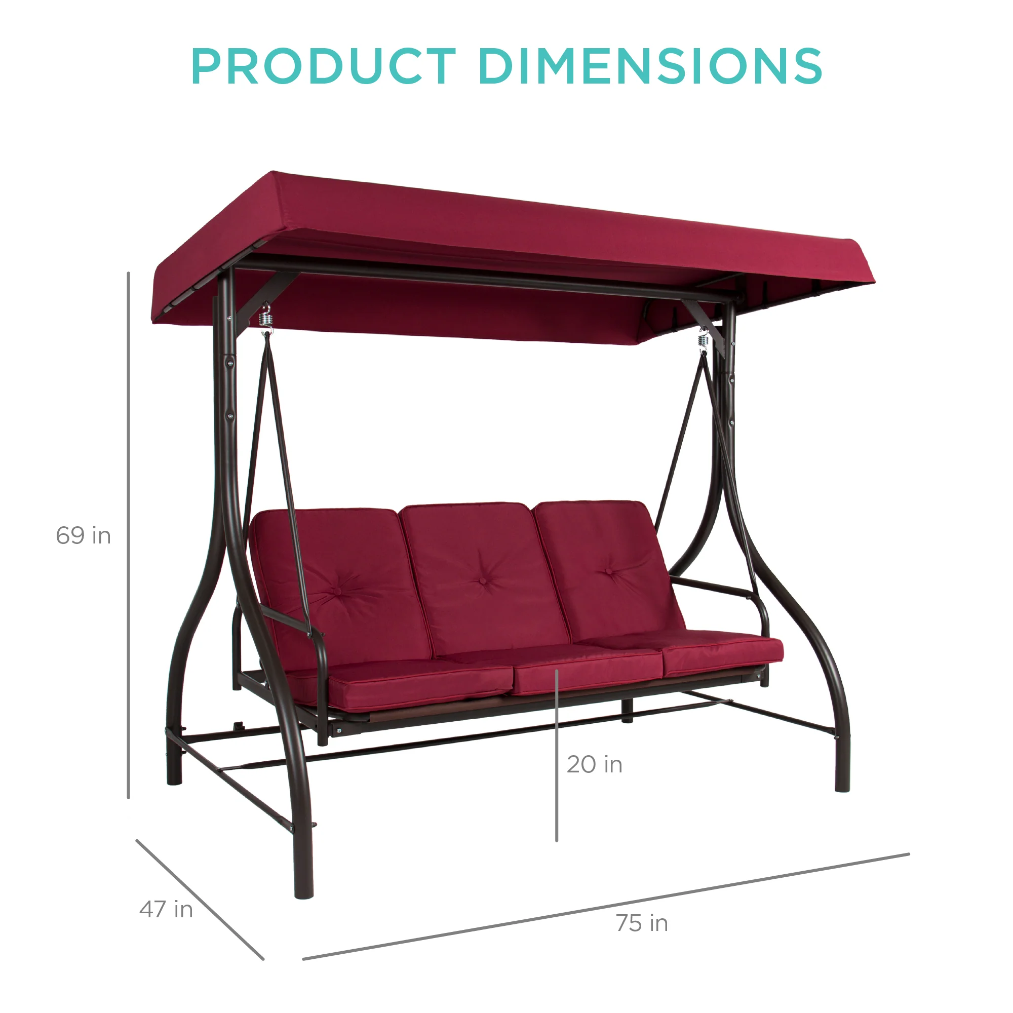 3-Seat Outdoor Canopy Swing Glider Furniture w/ Converting Flatbed Backrest - Image 97