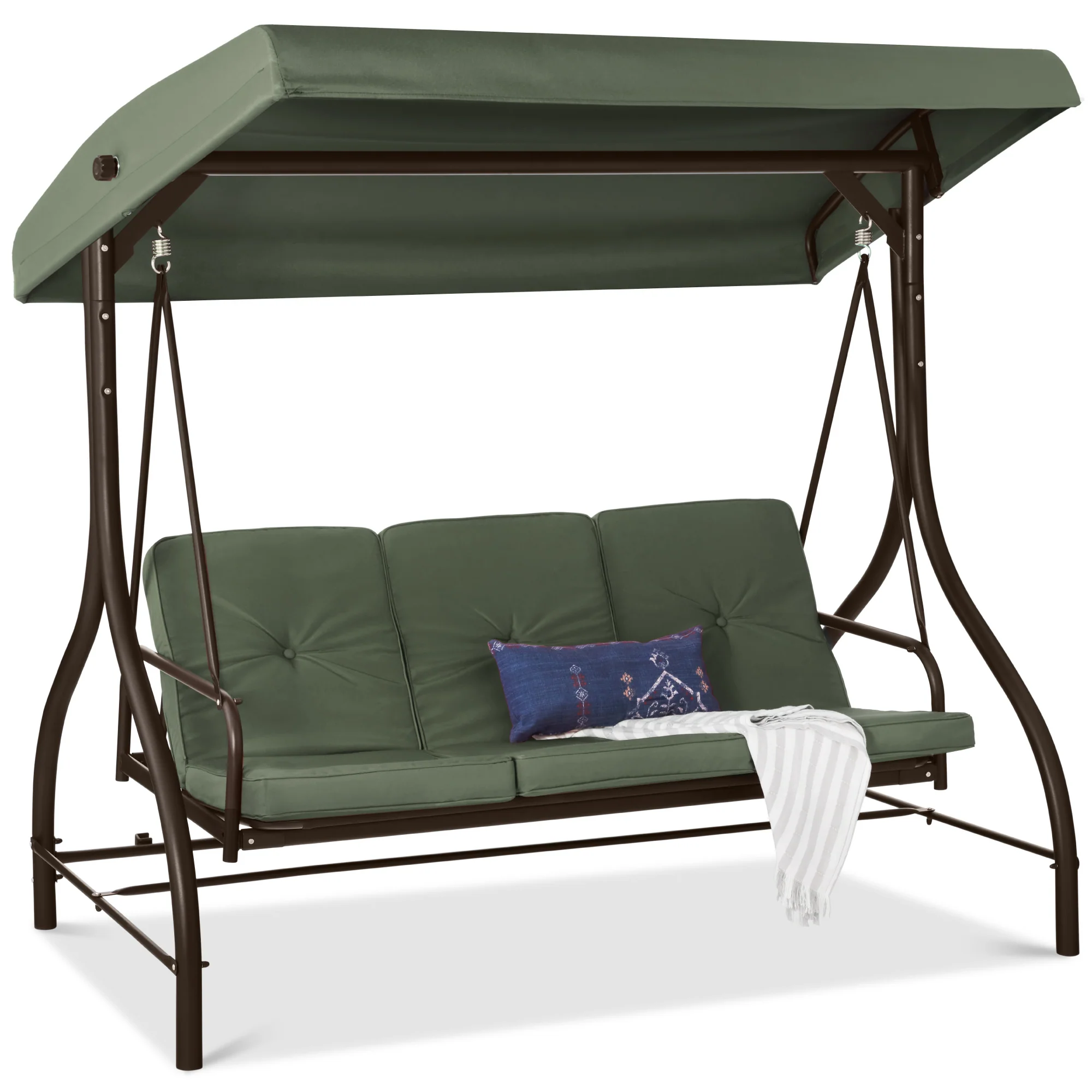 3-Seat Outdoor Canopy Swing Glider Furniture w/ Converting Flatbed Backrest - Image 98