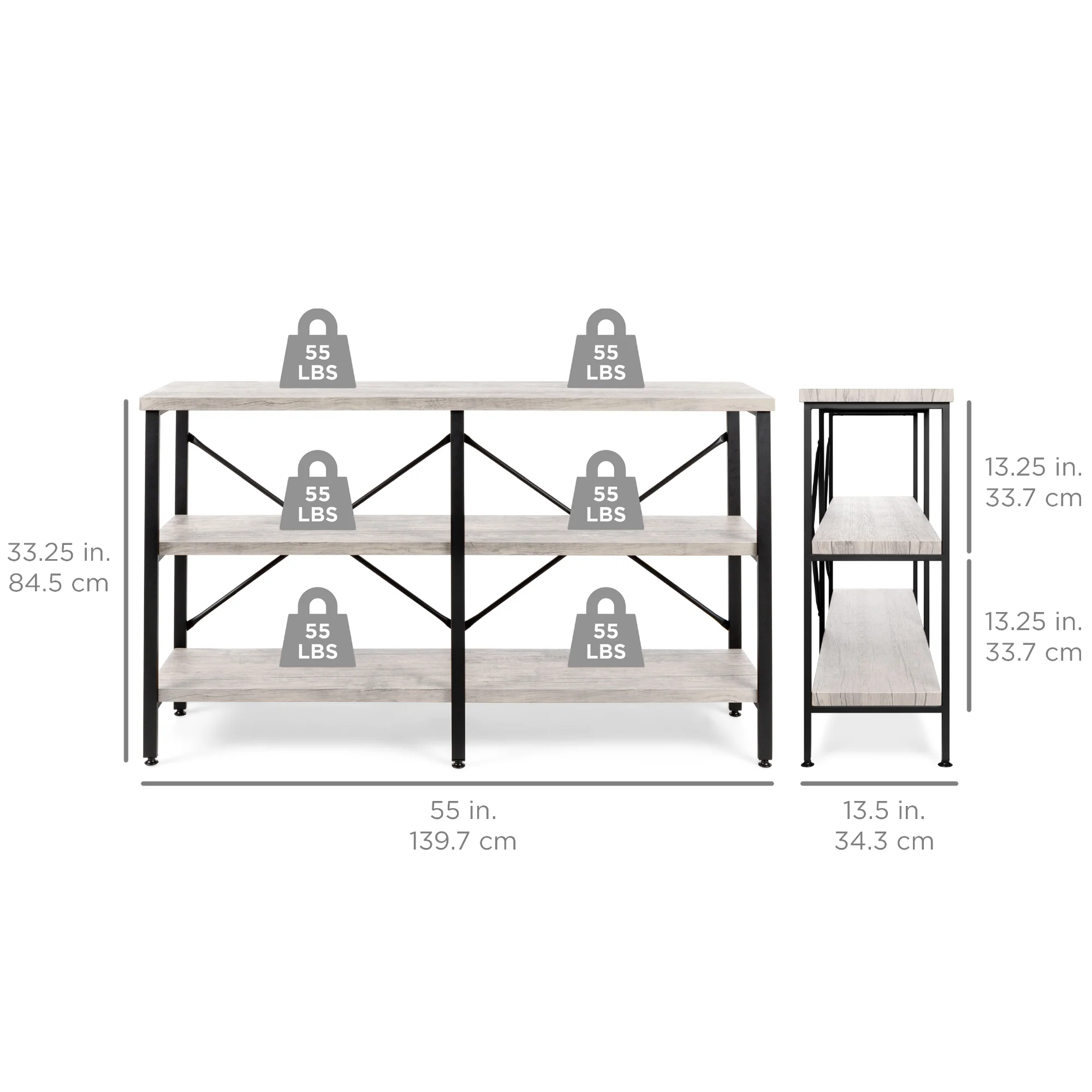 3-Tier Industrial Hallway Console Table for Living Room, Entry Way - 55in - Image 14