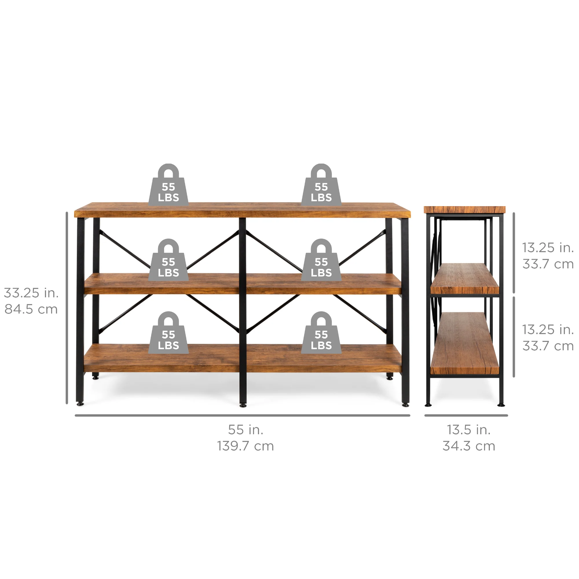 3-Tier Industrial Hallway Console Table for Living Room, Entry Way - 55in - Image 21